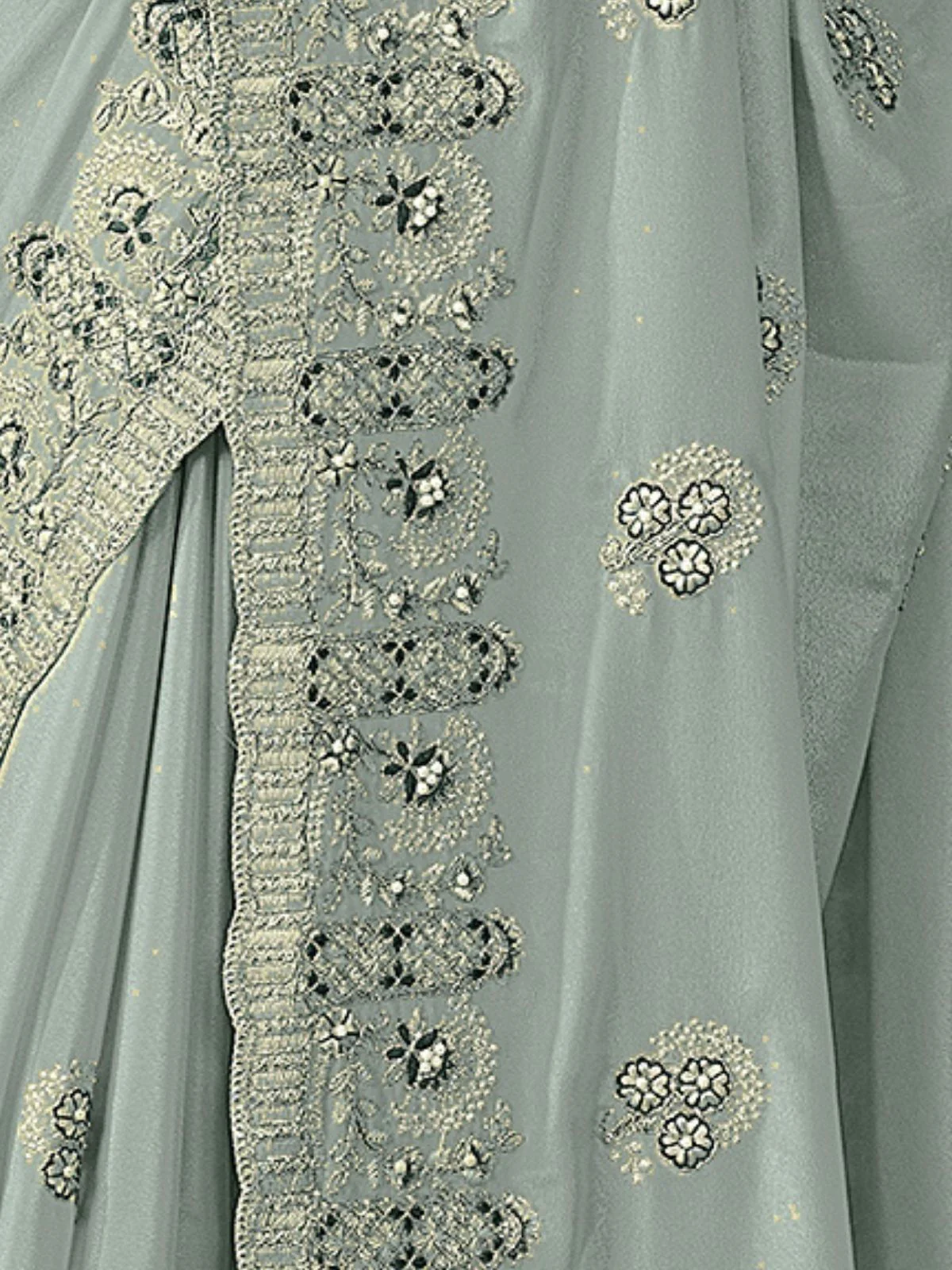 Odette Sea Green Georgette Embroidered Elegant Saree For Women - Image 4