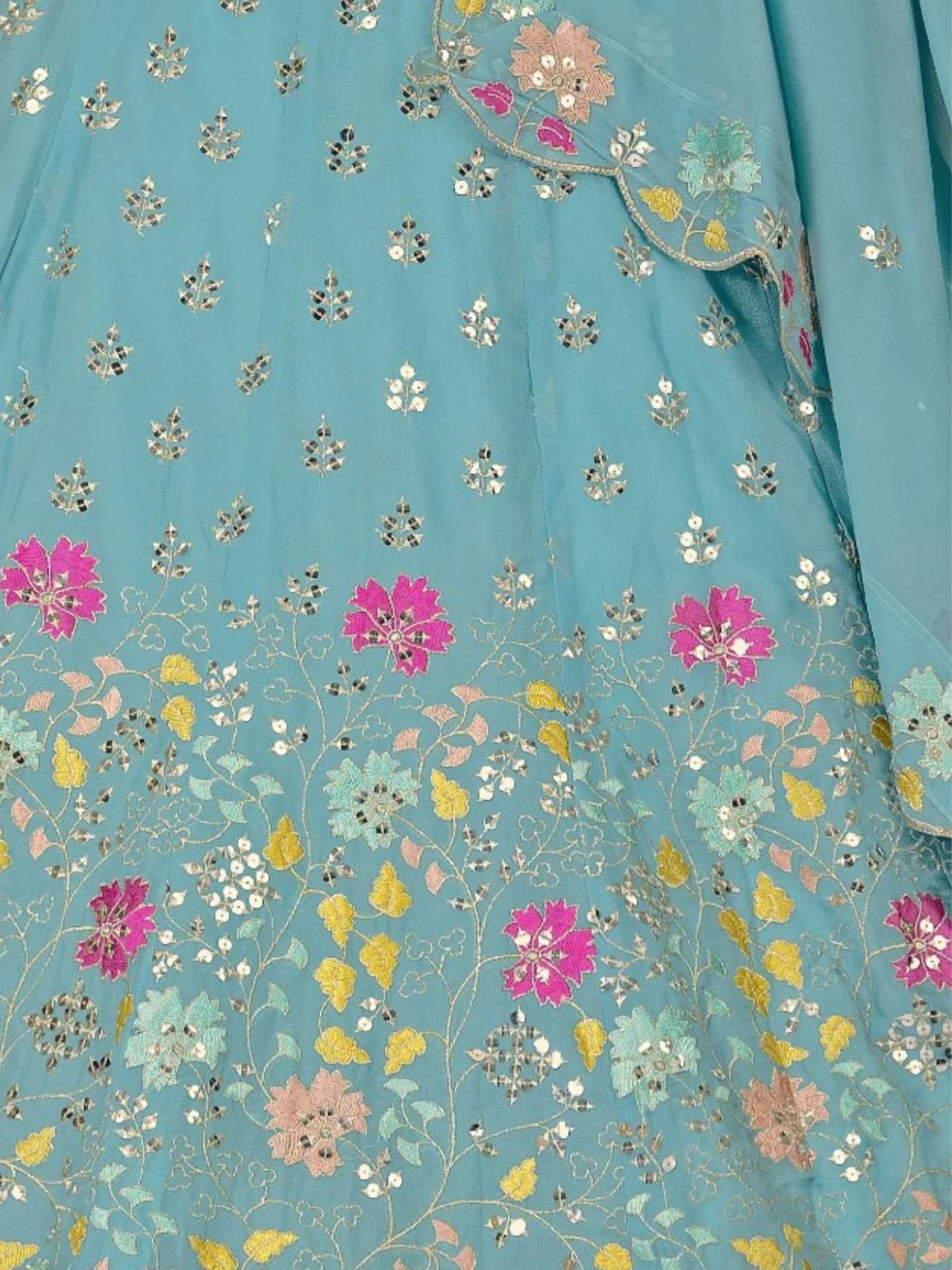 Odette Sea Green Georgette Embroidered Semi-Stitched lehenga For Women - Image 6