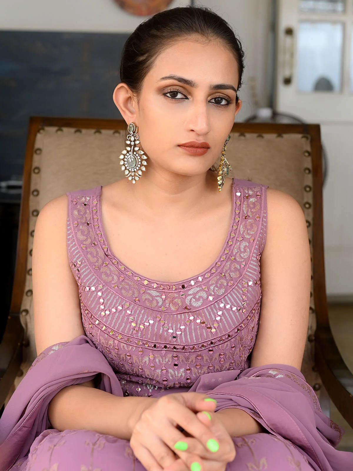 Odette Sea Green Kundan Gold Plated Dangler Earrings For Women - Image 2