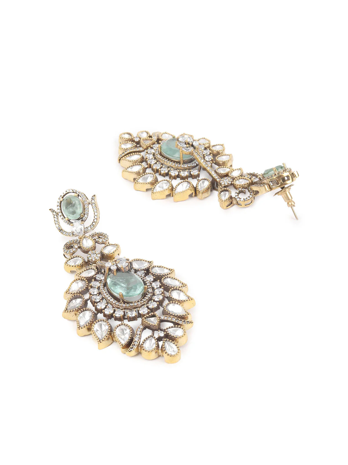 Odette Sea Green Kundan Gold Plated Dangler Earrings For Women - Image 6