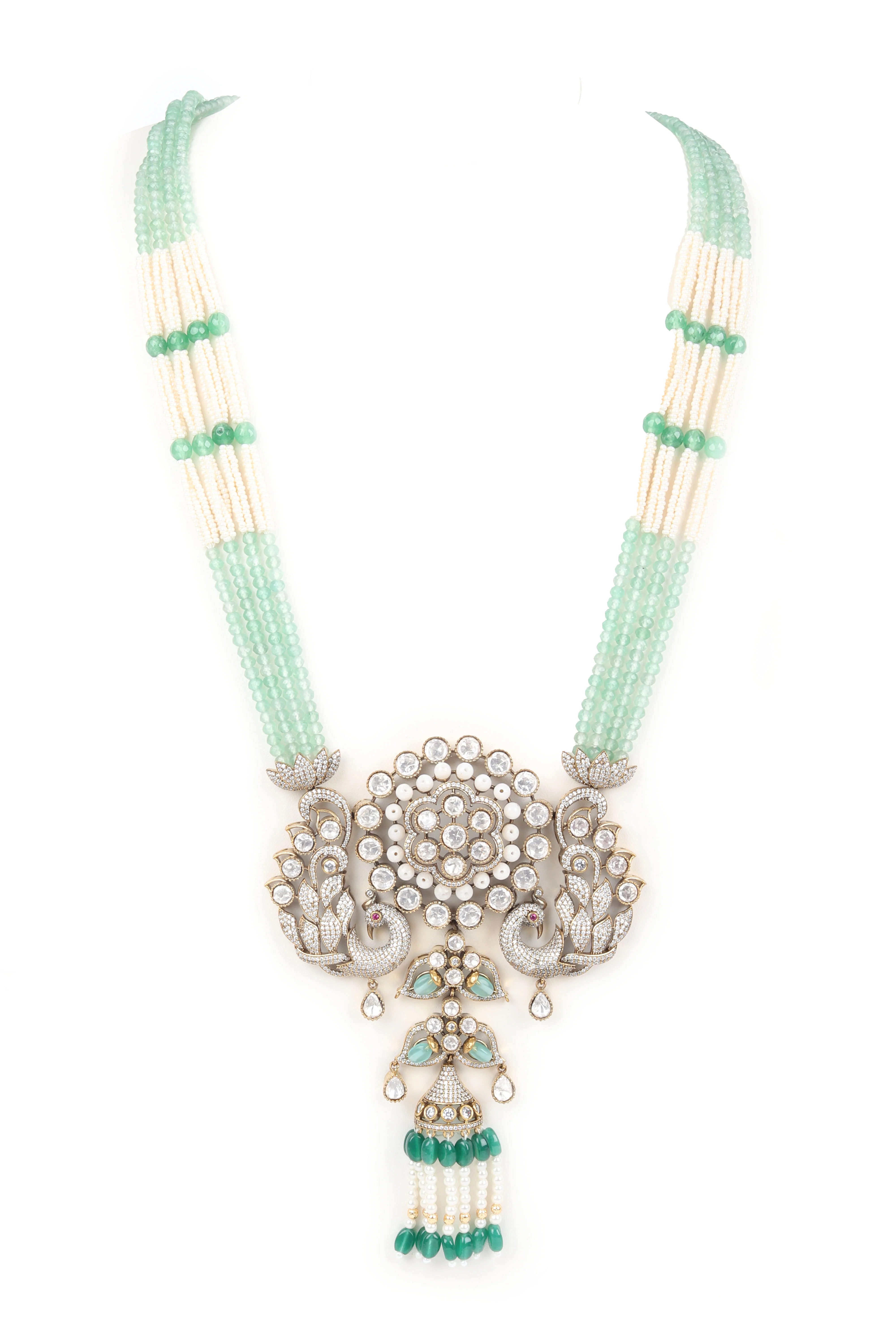 Odette Sea Green Mixed Metal Embellished Beads Neckpiece Set For Women - Image 4