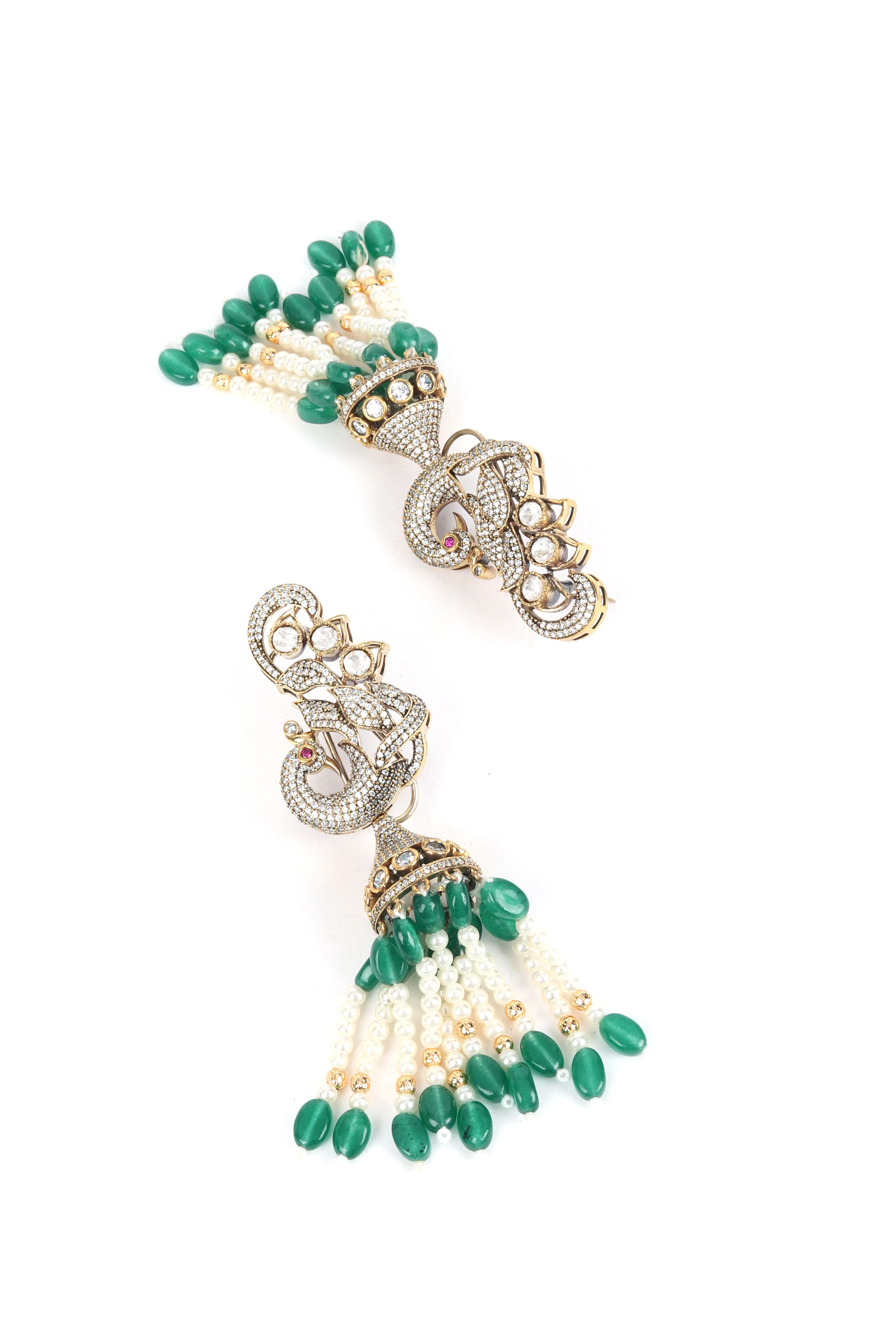 Odette Sea Green Mixed Metal Embellished Beads Neckpiece Set For Women - Image 5