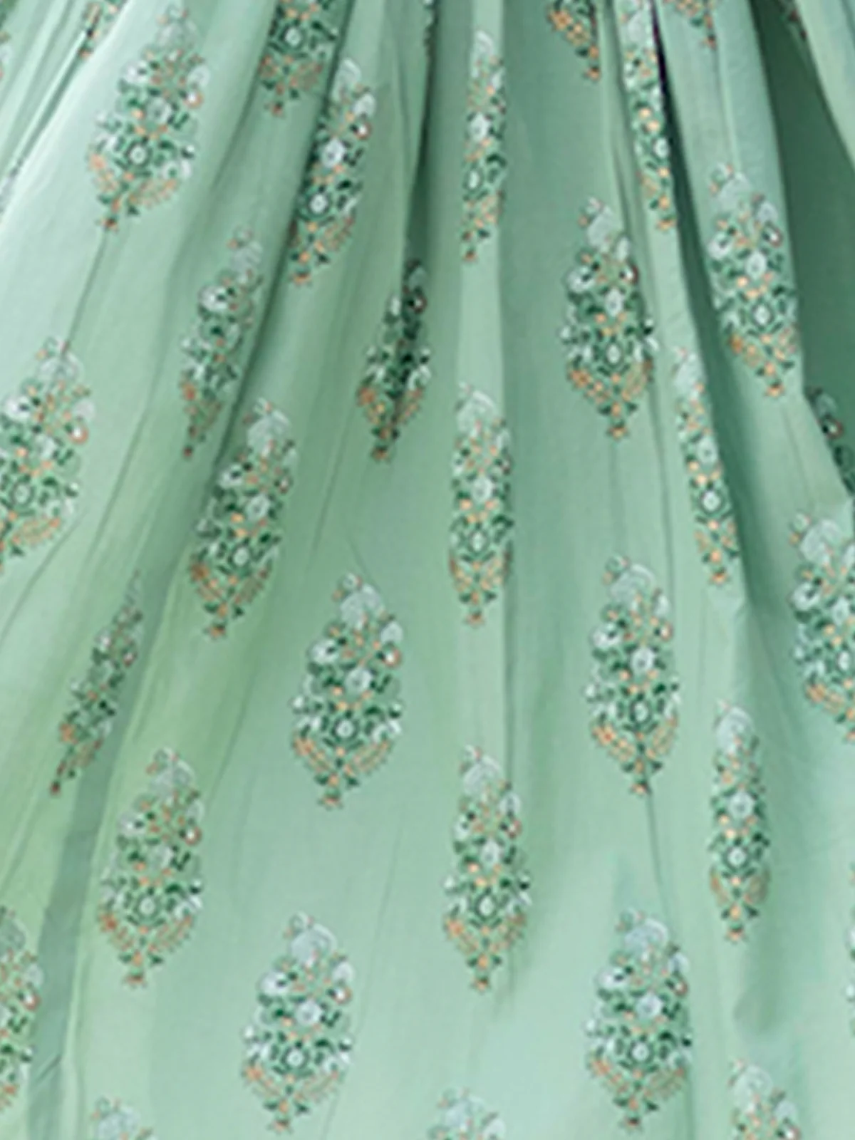 Odette Sea Green Muslin Printed Stitched Gown for Women - Image 7