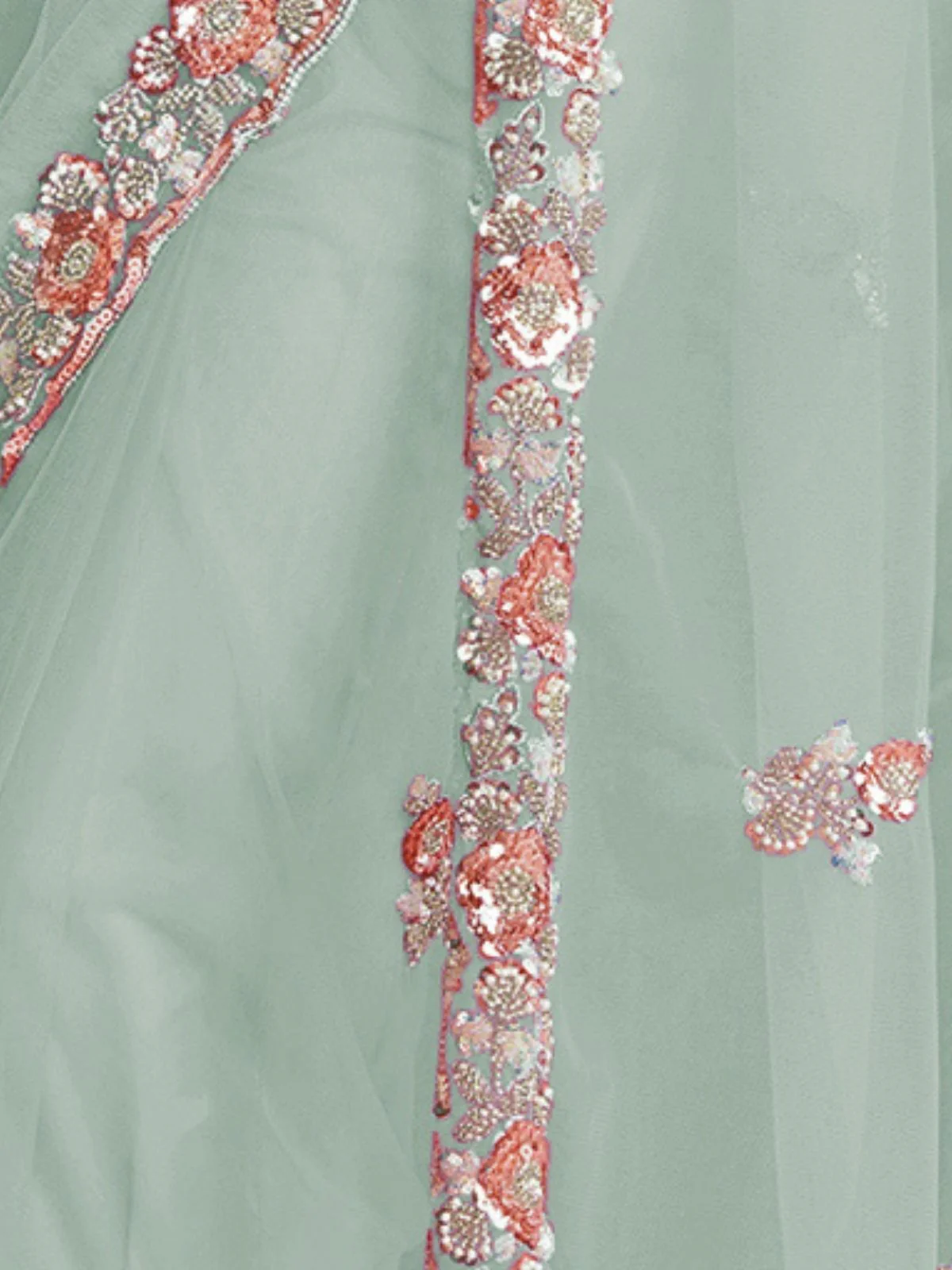 Odette Sea Green Net Embellished Elegant Saree For Women - Image 4