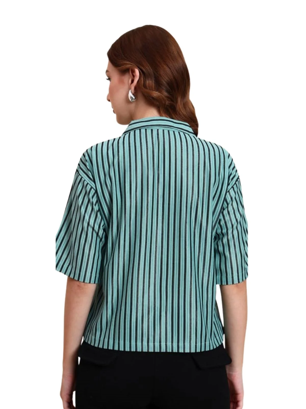 Odette Sea Green Poly Cotton Printed Shirt For Women - Image 3
