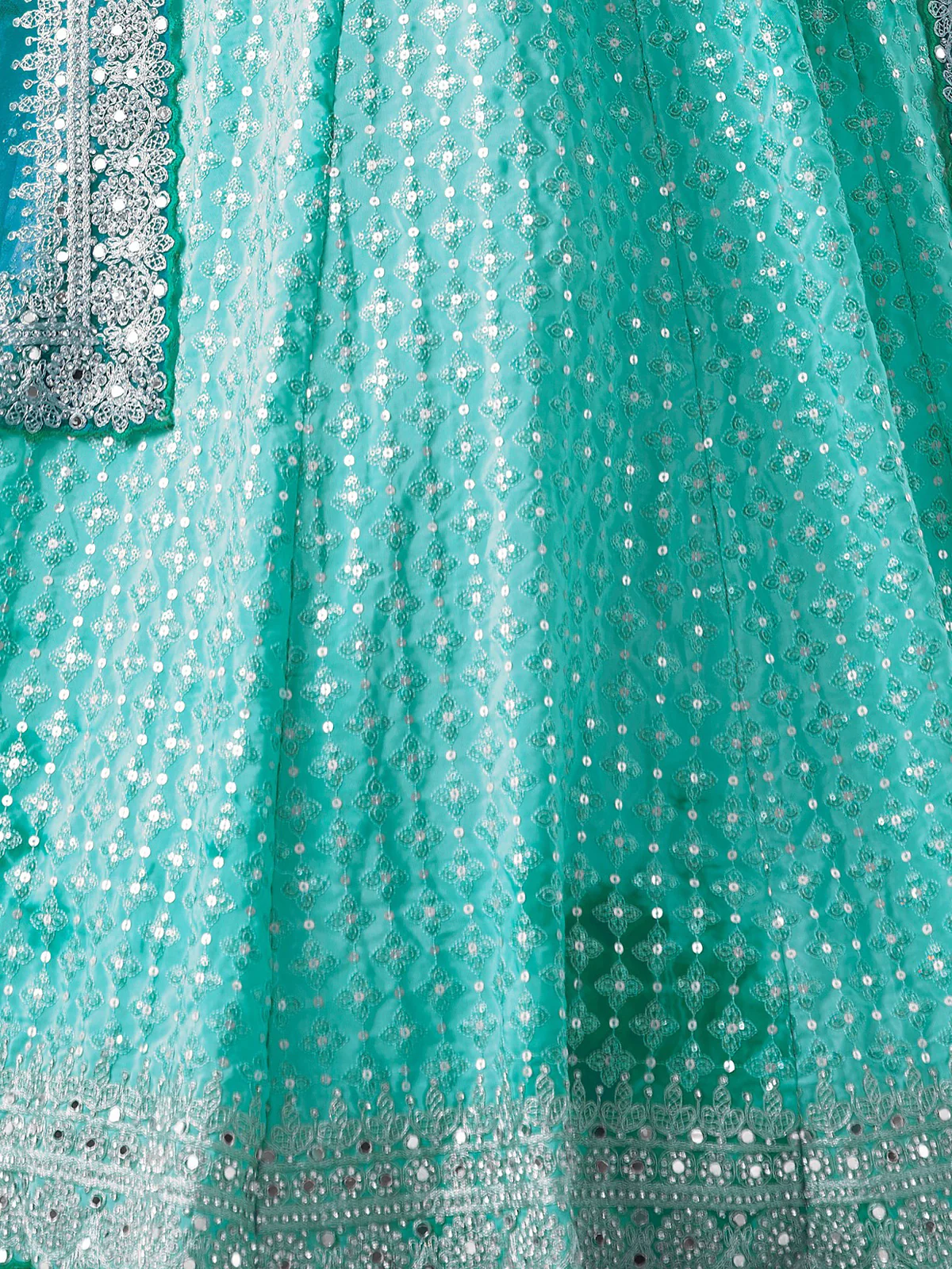 Odette Blue Shibori Crepe Embroidered Semi Stitched Lehenga With Unstitched Blouse for Women - Image 5
