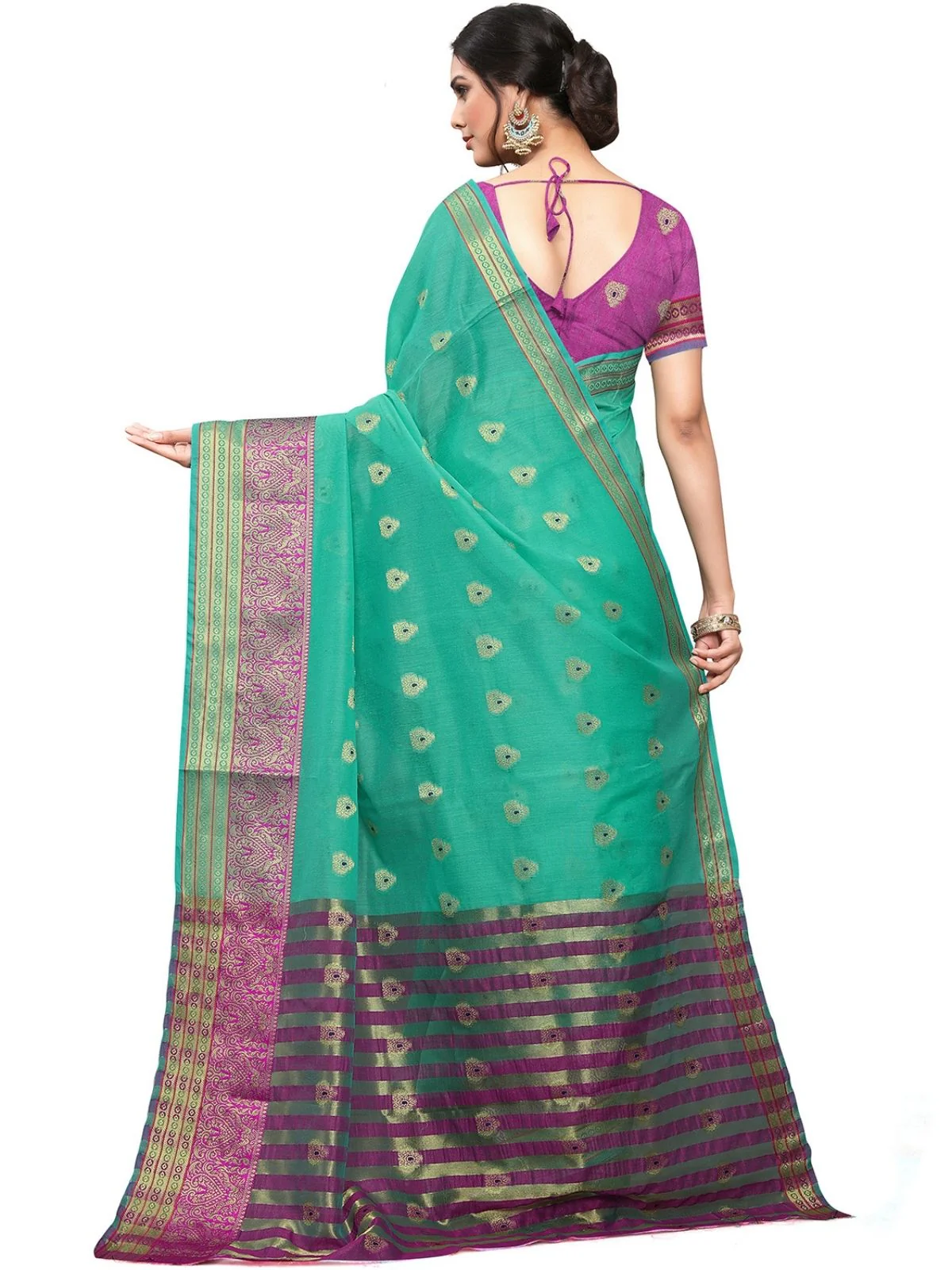 Odette Sea Green Silk Blend Embellished Saree For Women - Image 4