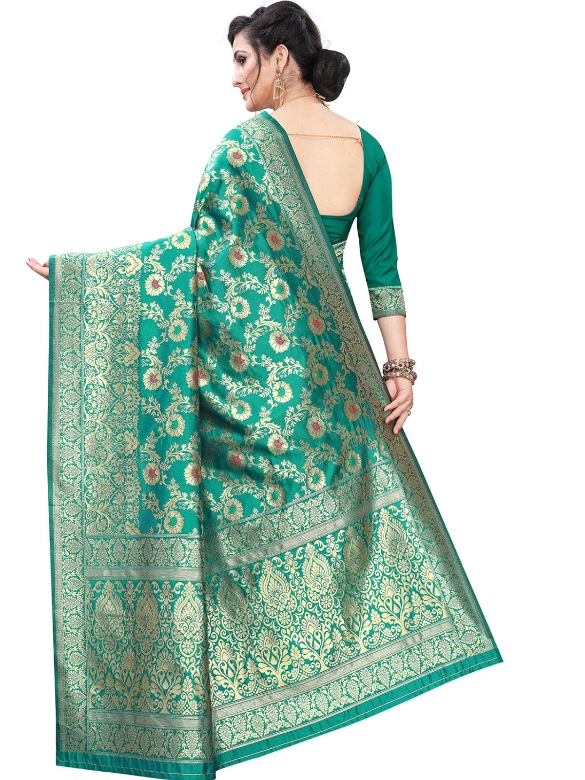 Odette Sea Green Silk Blend Embellished Saree For Women - Image 4