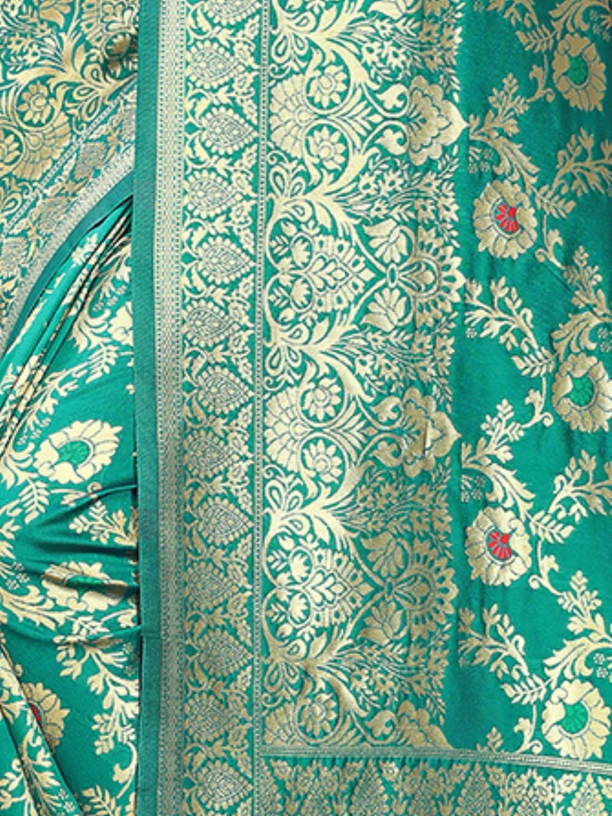 Odette Sea Green Silk Blend Embellished Saree For Women - Image 5