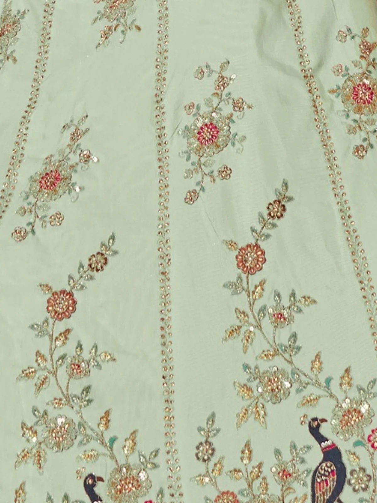 Odette Sea Green Silk Blend Embroidered Semi-Stitched Lehenga For Women - Image 6