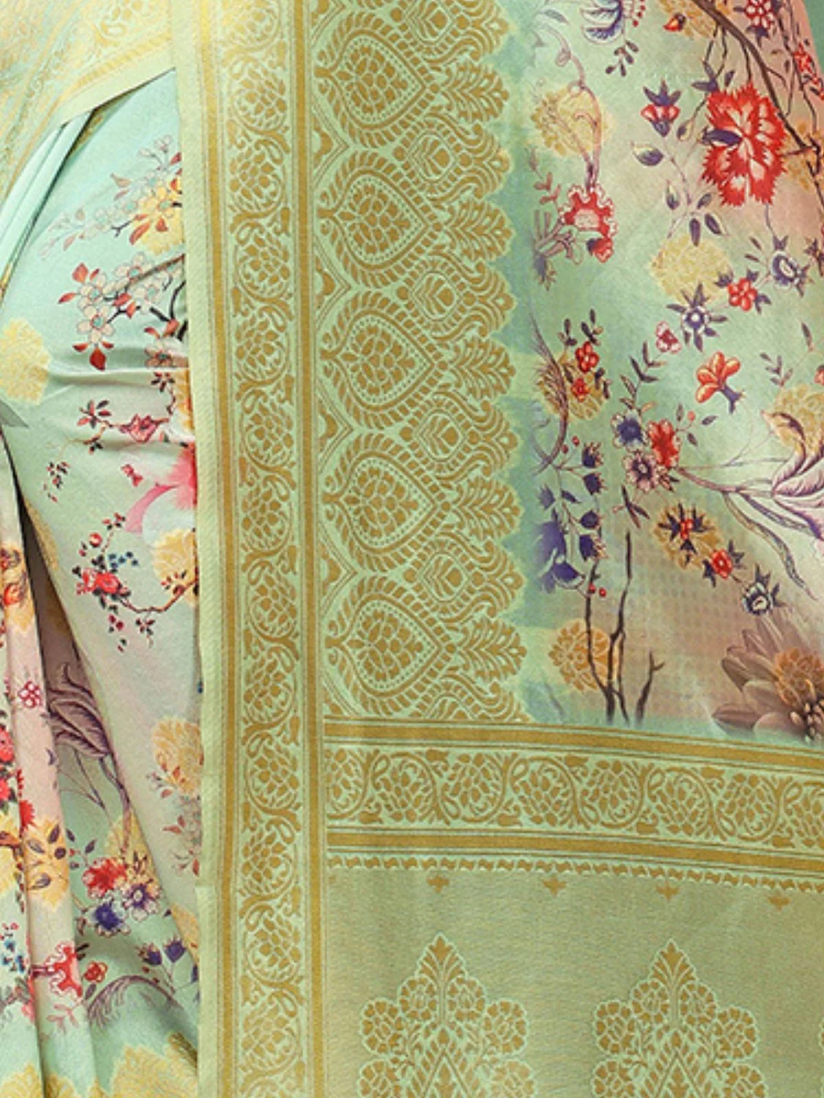 Odette Sea Green Silk Blend Floral Printed Saree For Women - Image 5