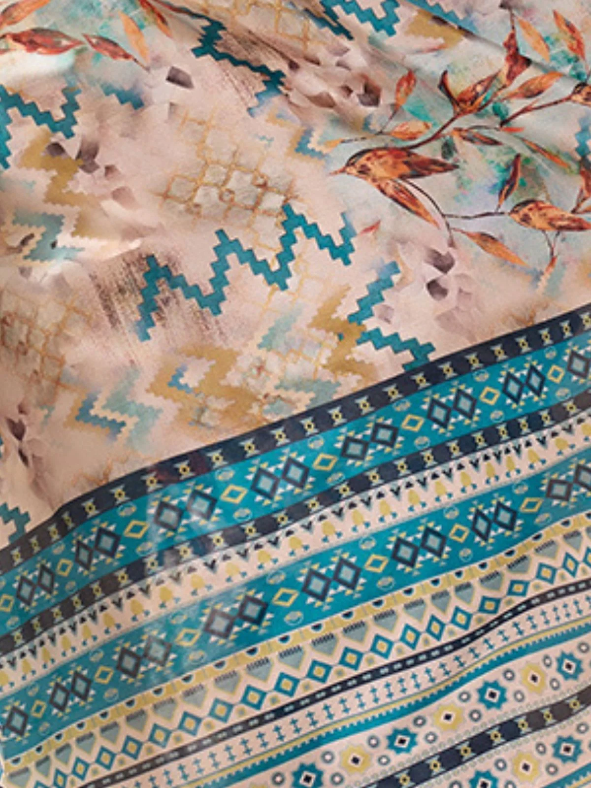 Odette Sea Green Silk Blend Printed Saree For Women - Image 5
