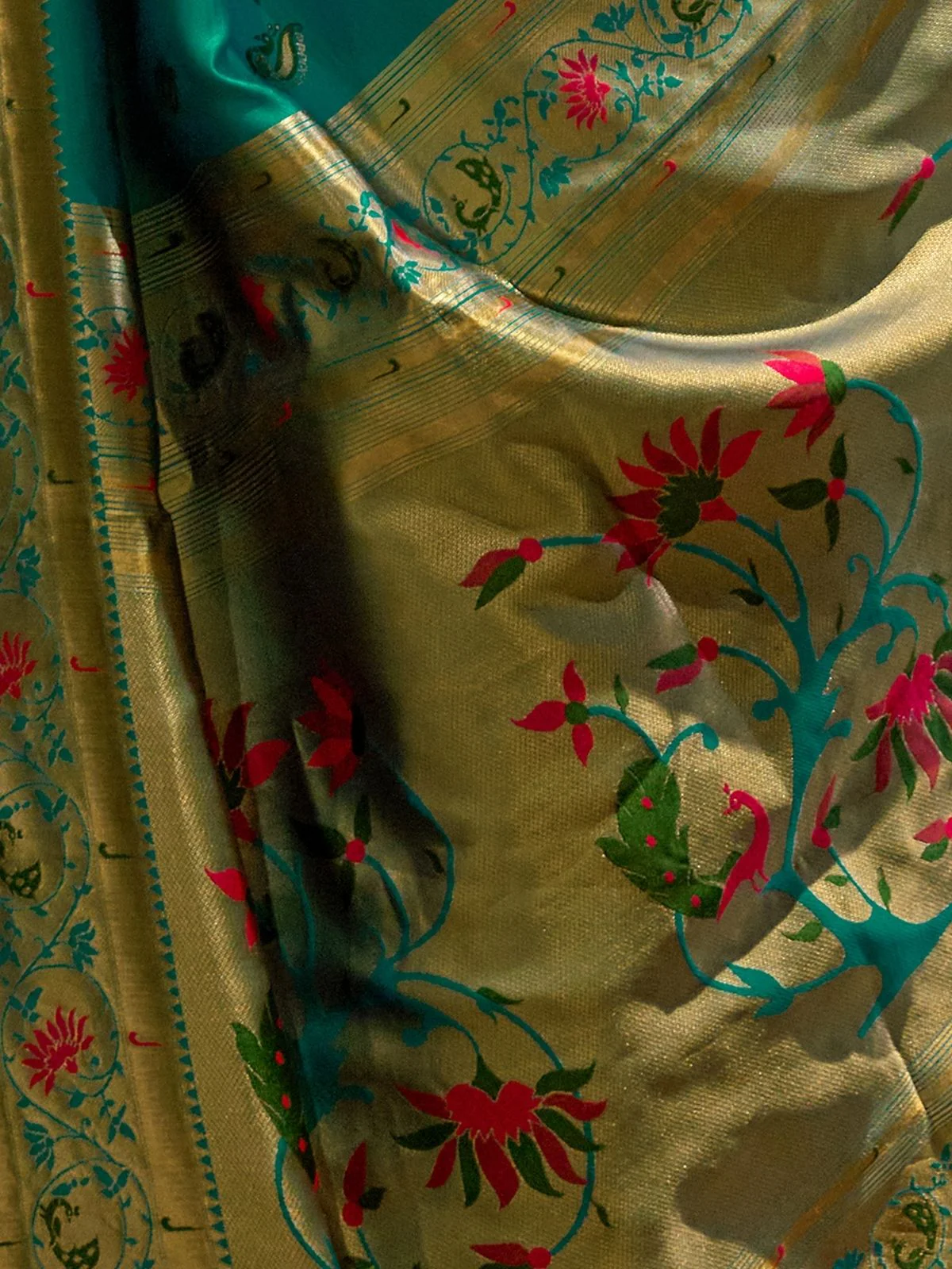Odette Sea Green Silk Woven Paithani Saree For Women - Image 5