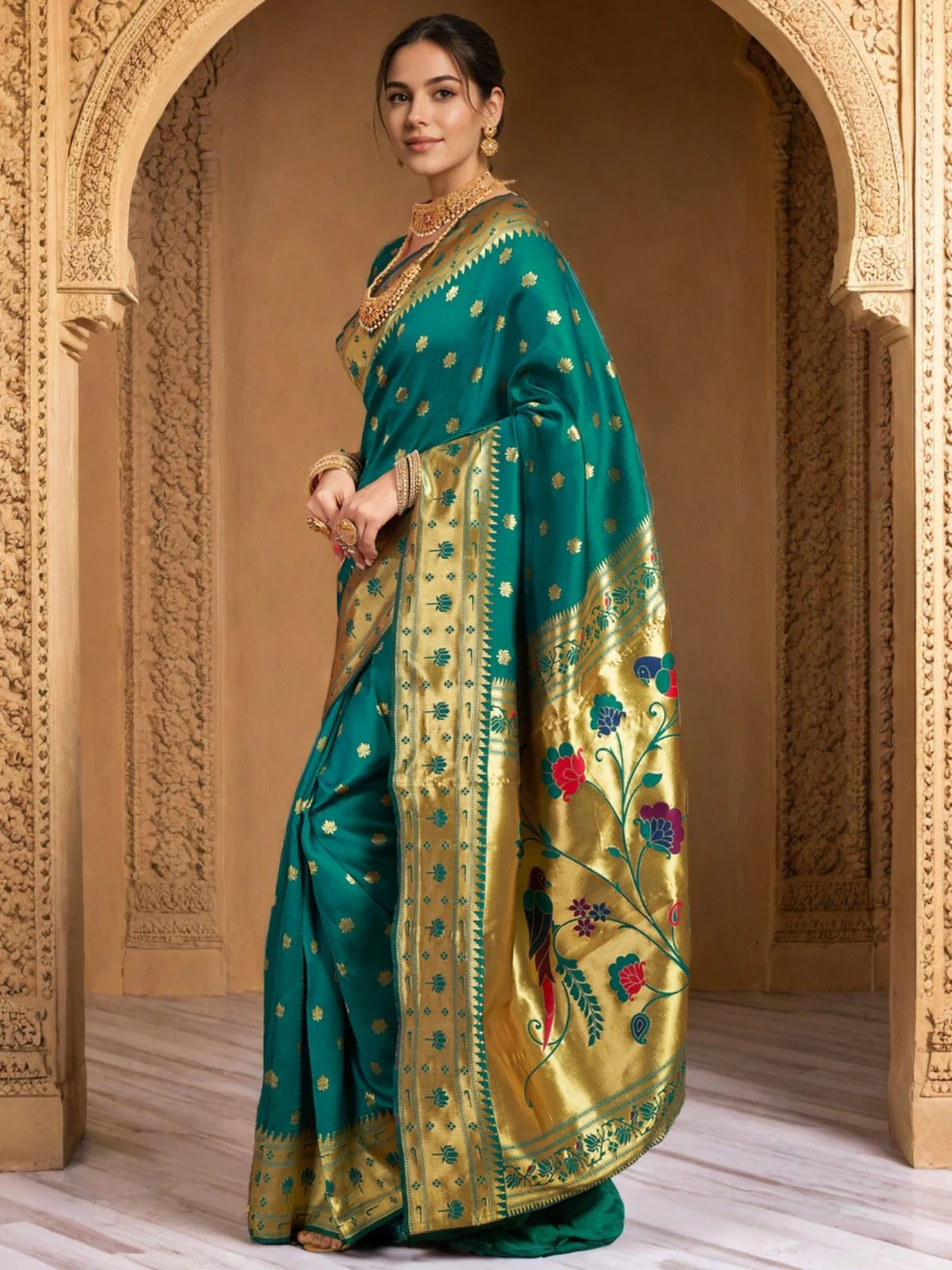 Odette Sea Green Silk Woven Saree For Women - Image 3