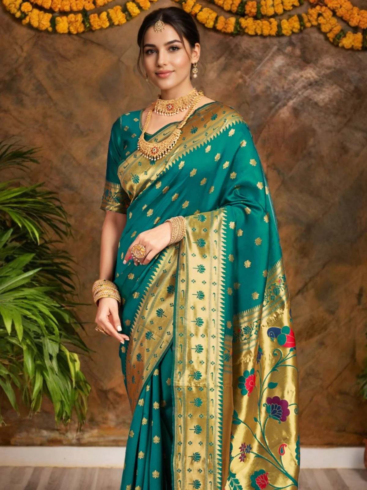 Odette Sea Green Silk Woven Saree For Women - Image 4