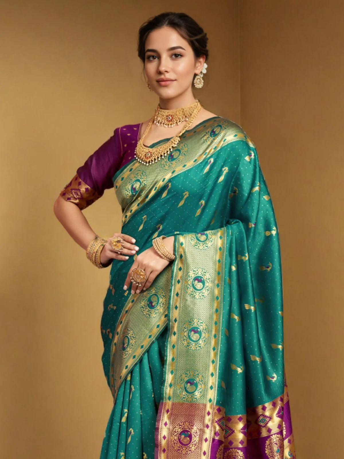 Odette Sea Green Silk Woven Saree For Women - Image 4