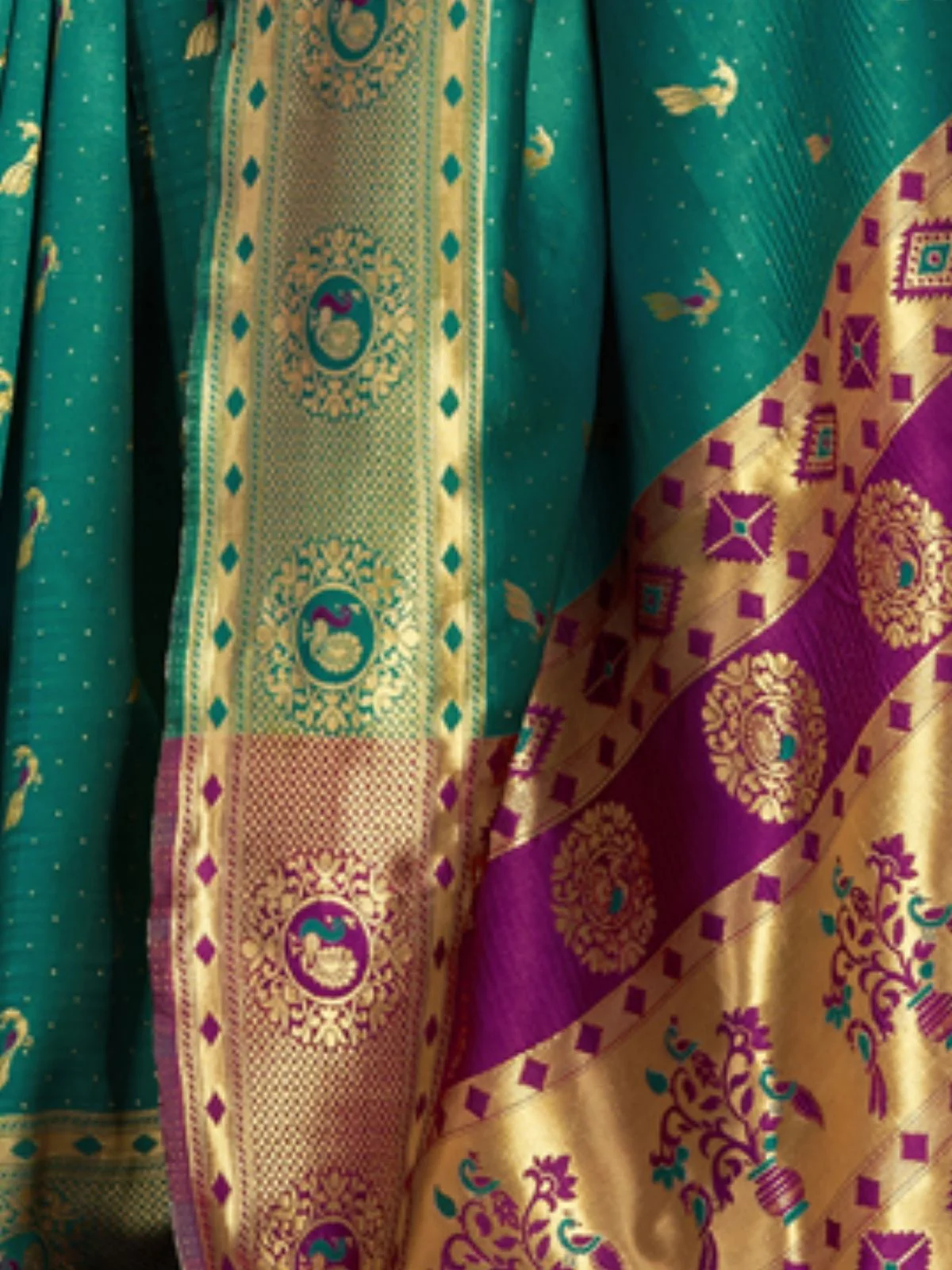 Odette Sea Green Silk Woven Saree For Women - Image 5