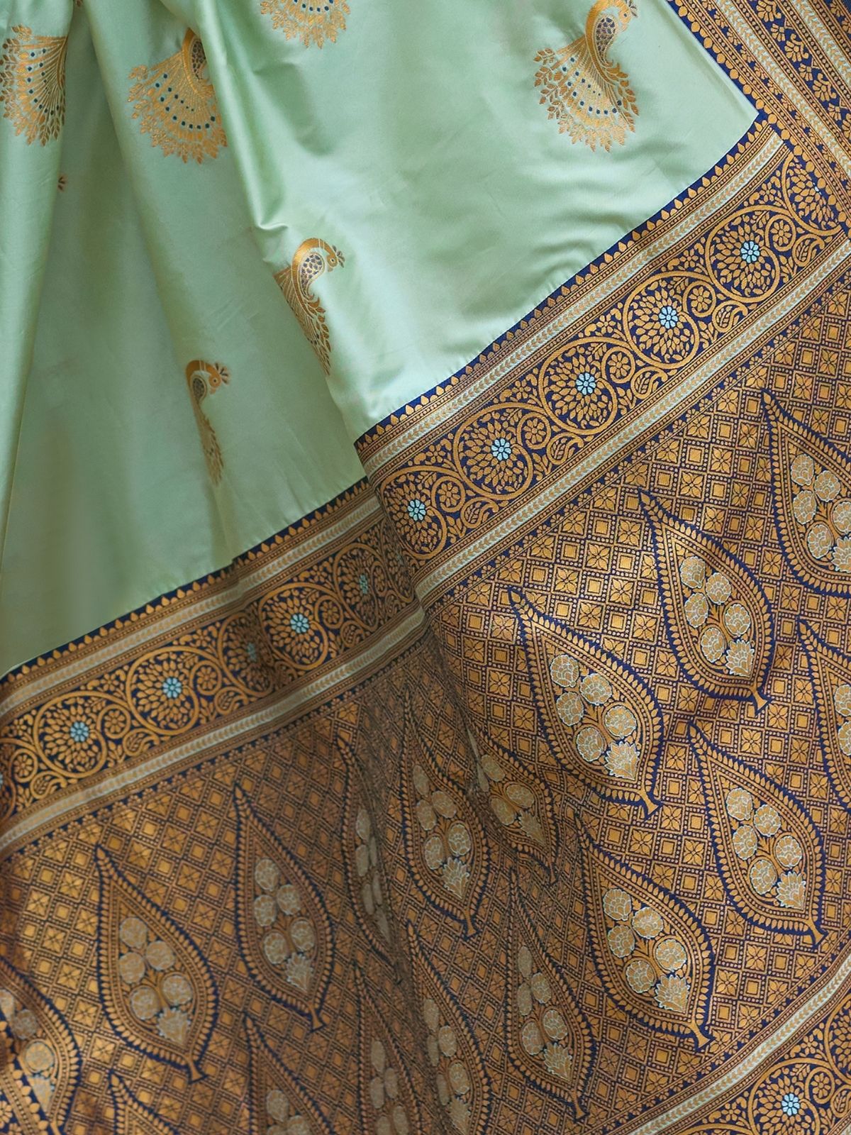 Odette Sea Green Silk Zari Woven Saree For Women - Image 6