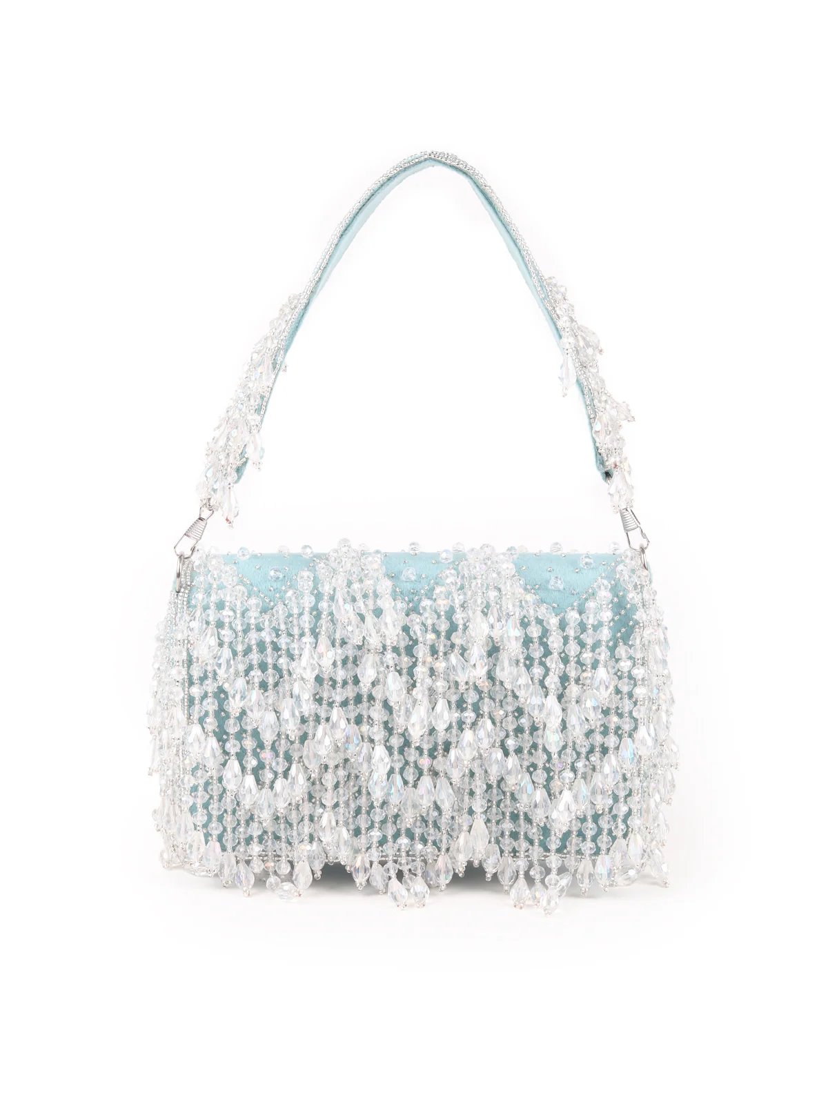 Odette Sea Green Tassels Embellished Clutch Bag For Women - Image 3