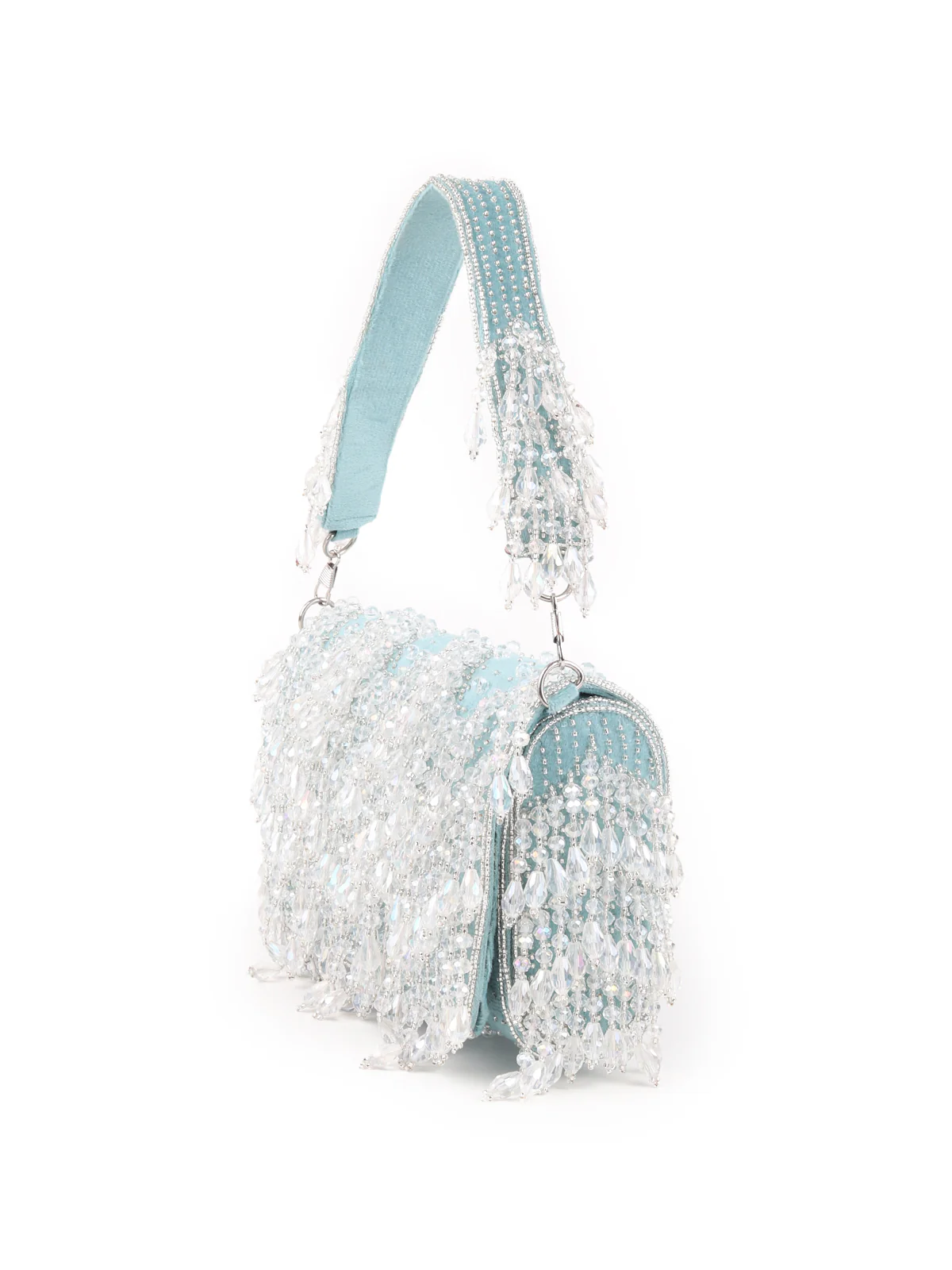 Odette Sea Green Tassels Embellished Clutch Bag For Women - Image 4