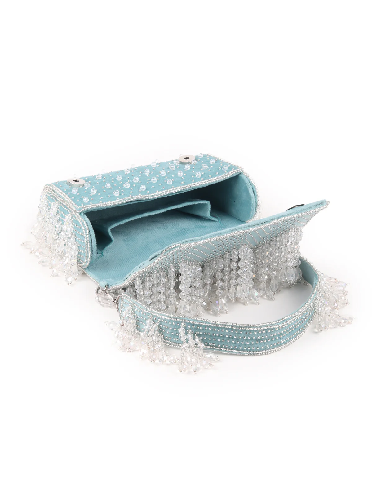 Odette Sea Green Tassels Embellished Clutch Bag For Women - Image 5