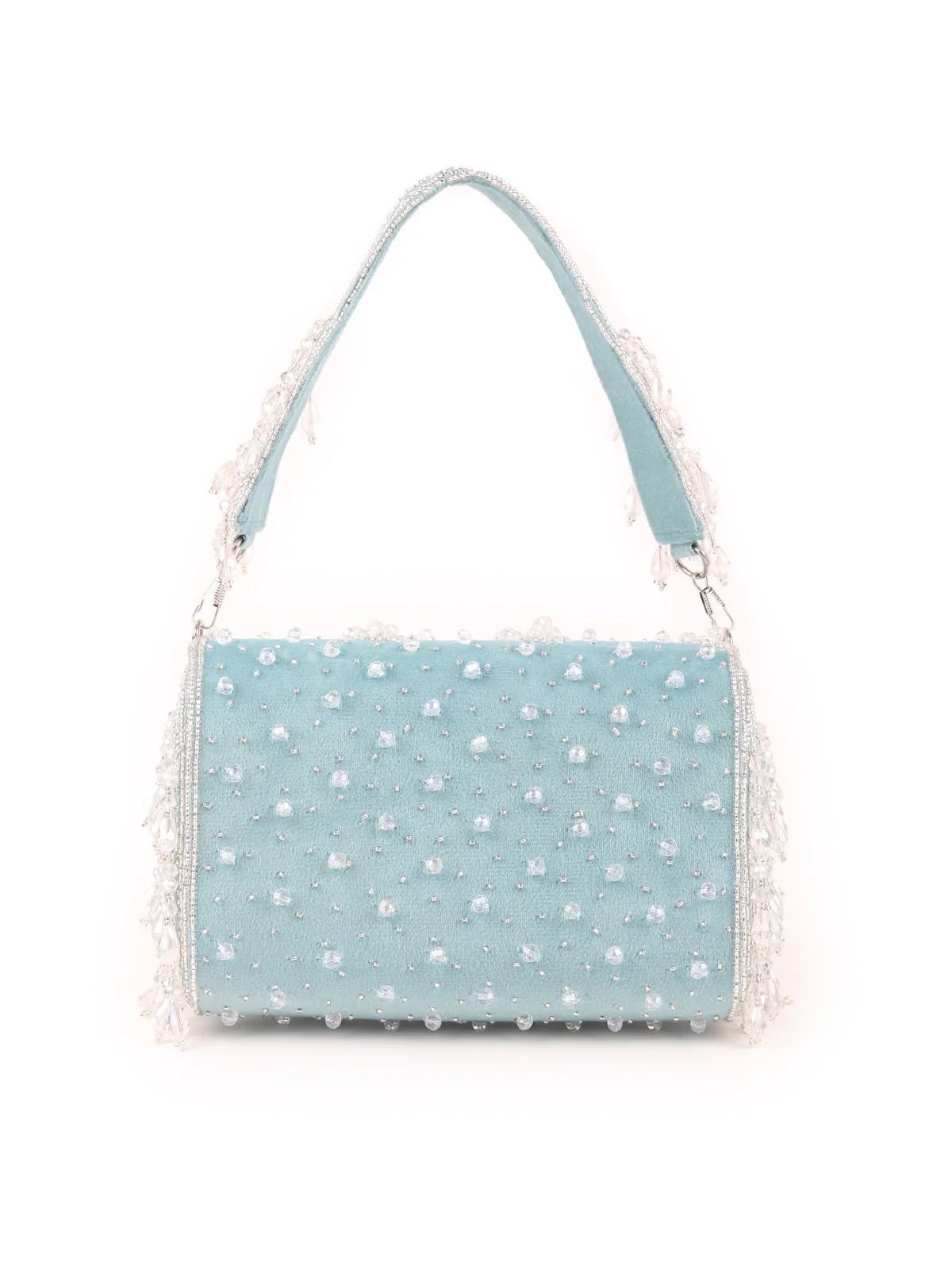 Odette Sea Green Tassels Embellished Clutch Bag For Women - Image 6