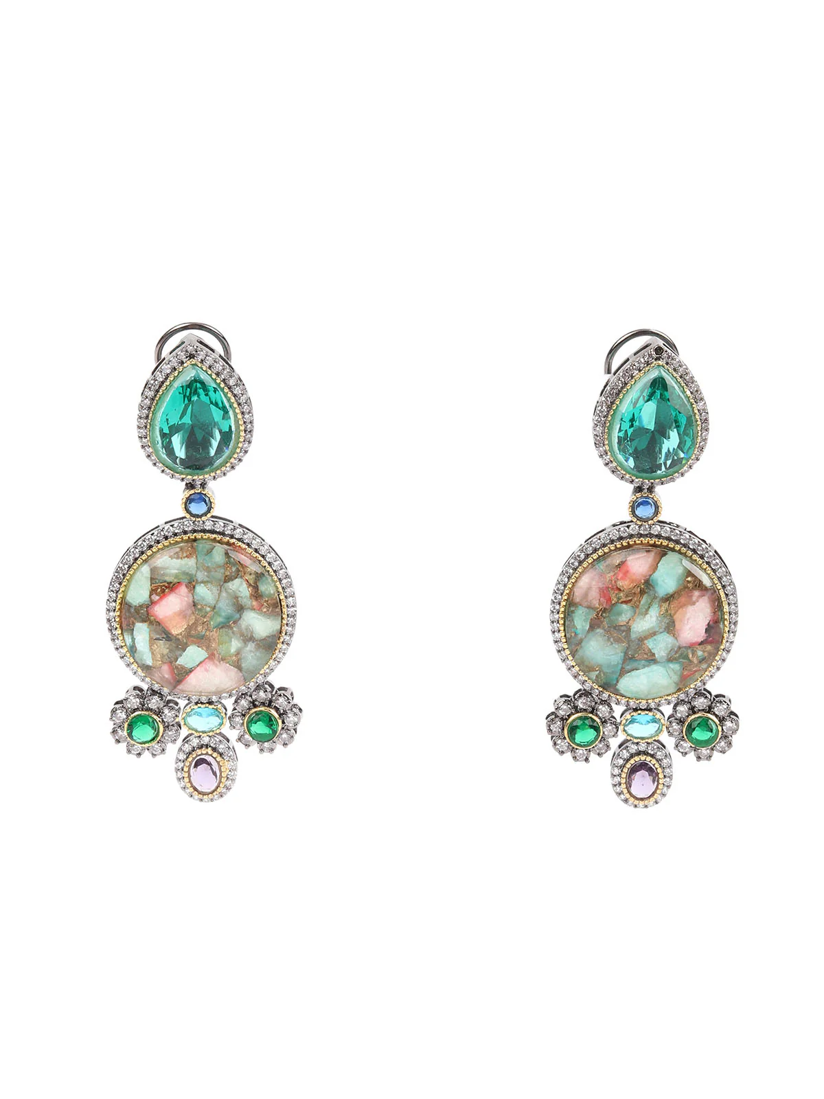 Odette Sea Green Zircon Silver Plated Dangler Earrings For Women - Image 3