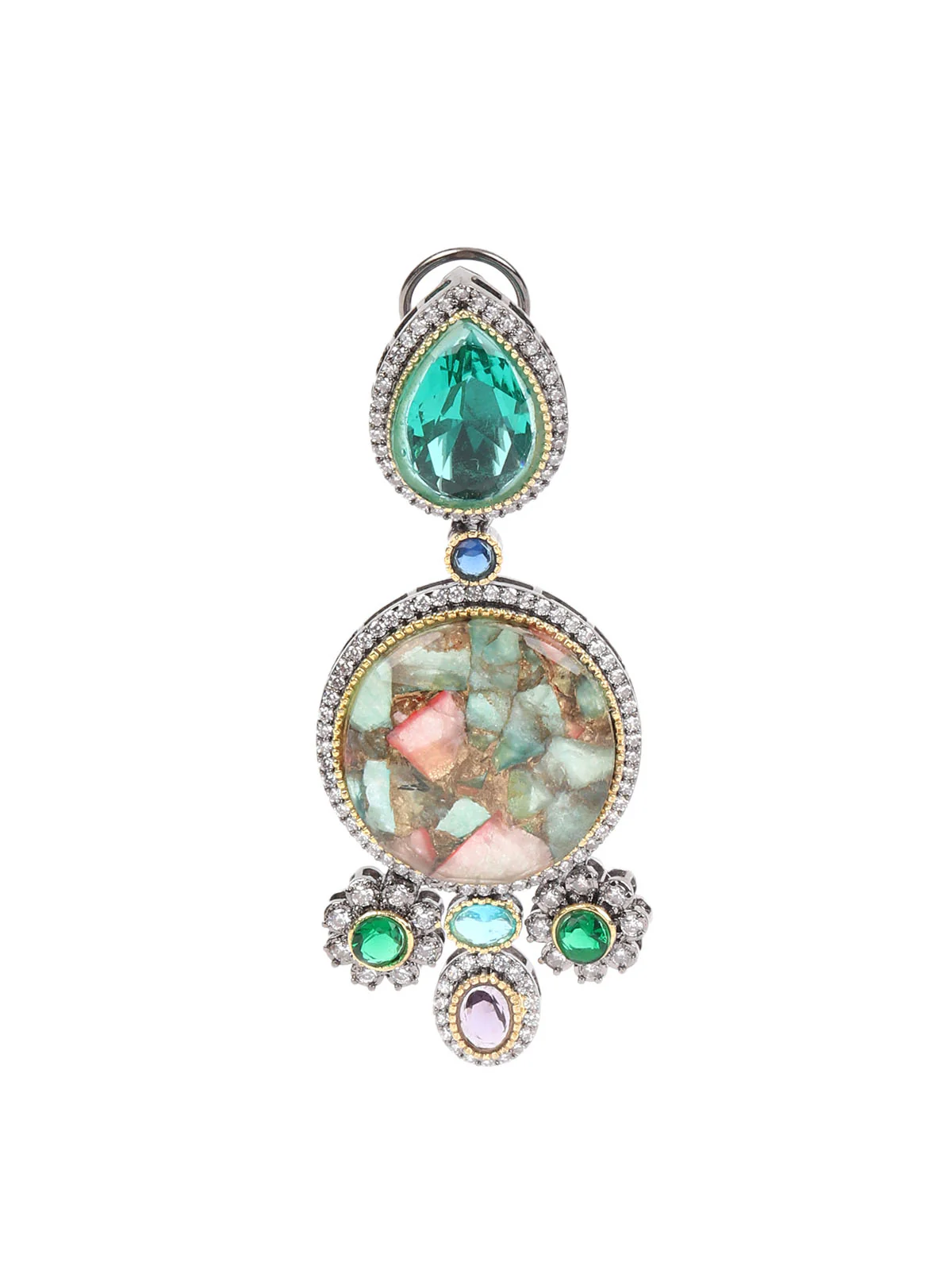 Odette Sea Green Zircon Silver Plated Dangler Earrings For Women - Image 4