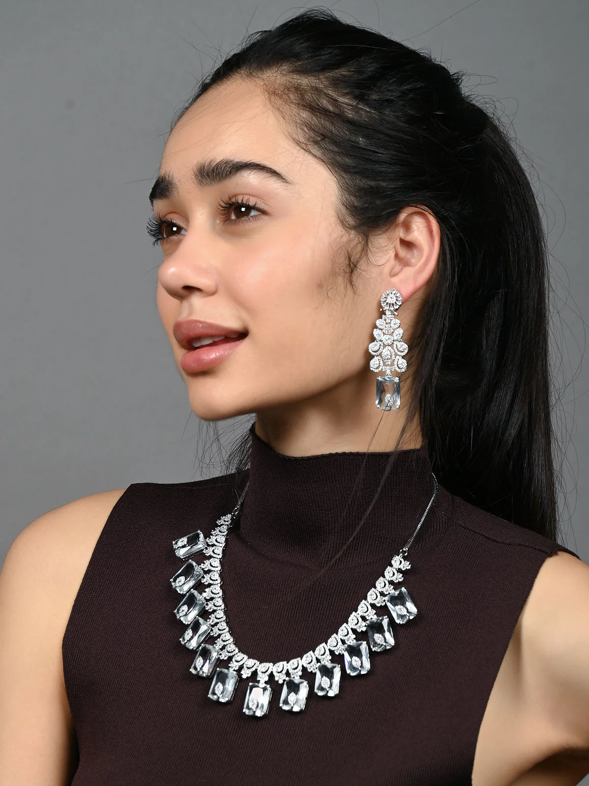 Odette Silver Alloy Embellished Jewellery Set For Women - Image 2