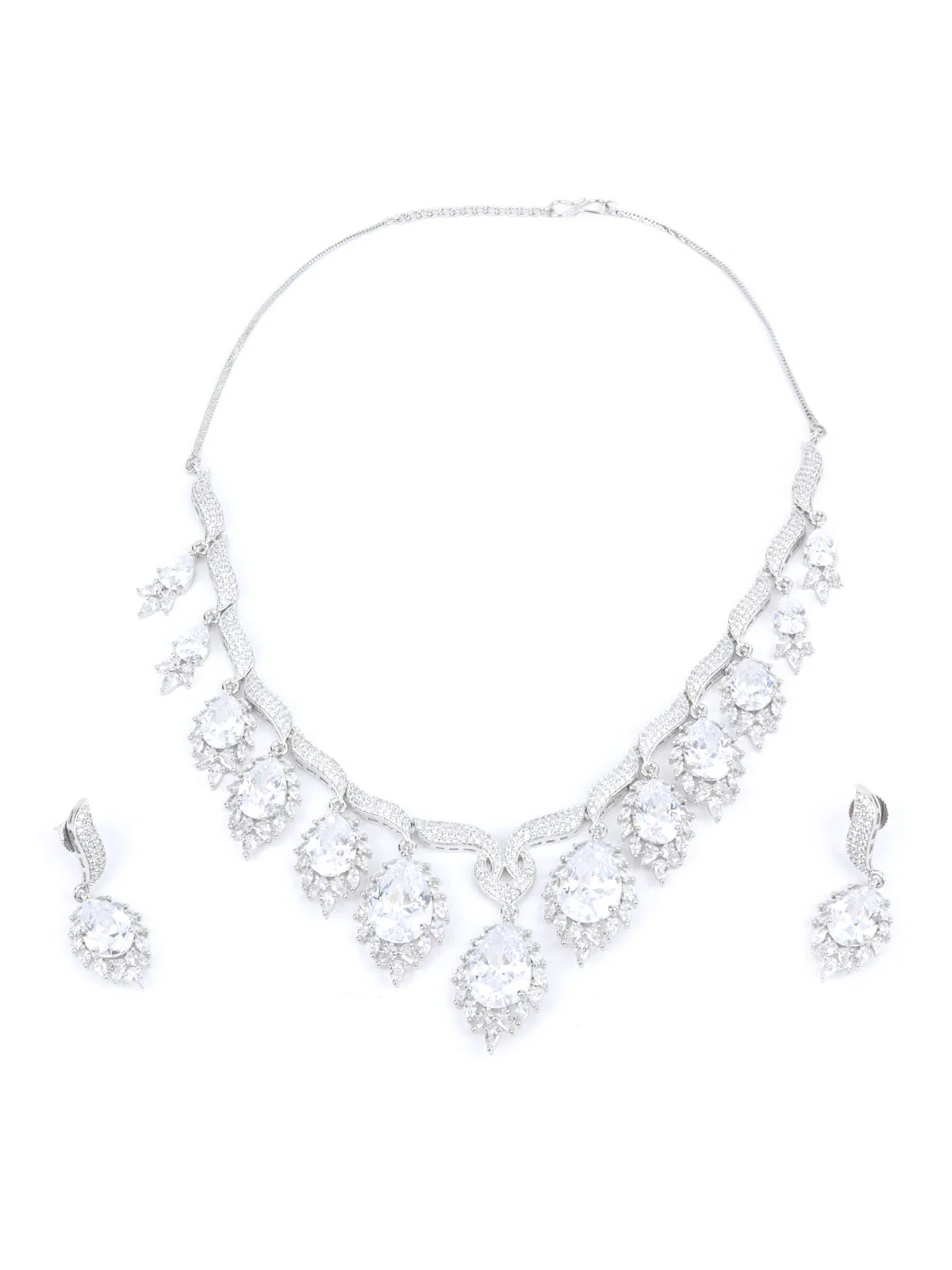 Odette Silver Alloy Embellished Jewellery Set For Women - Image 3