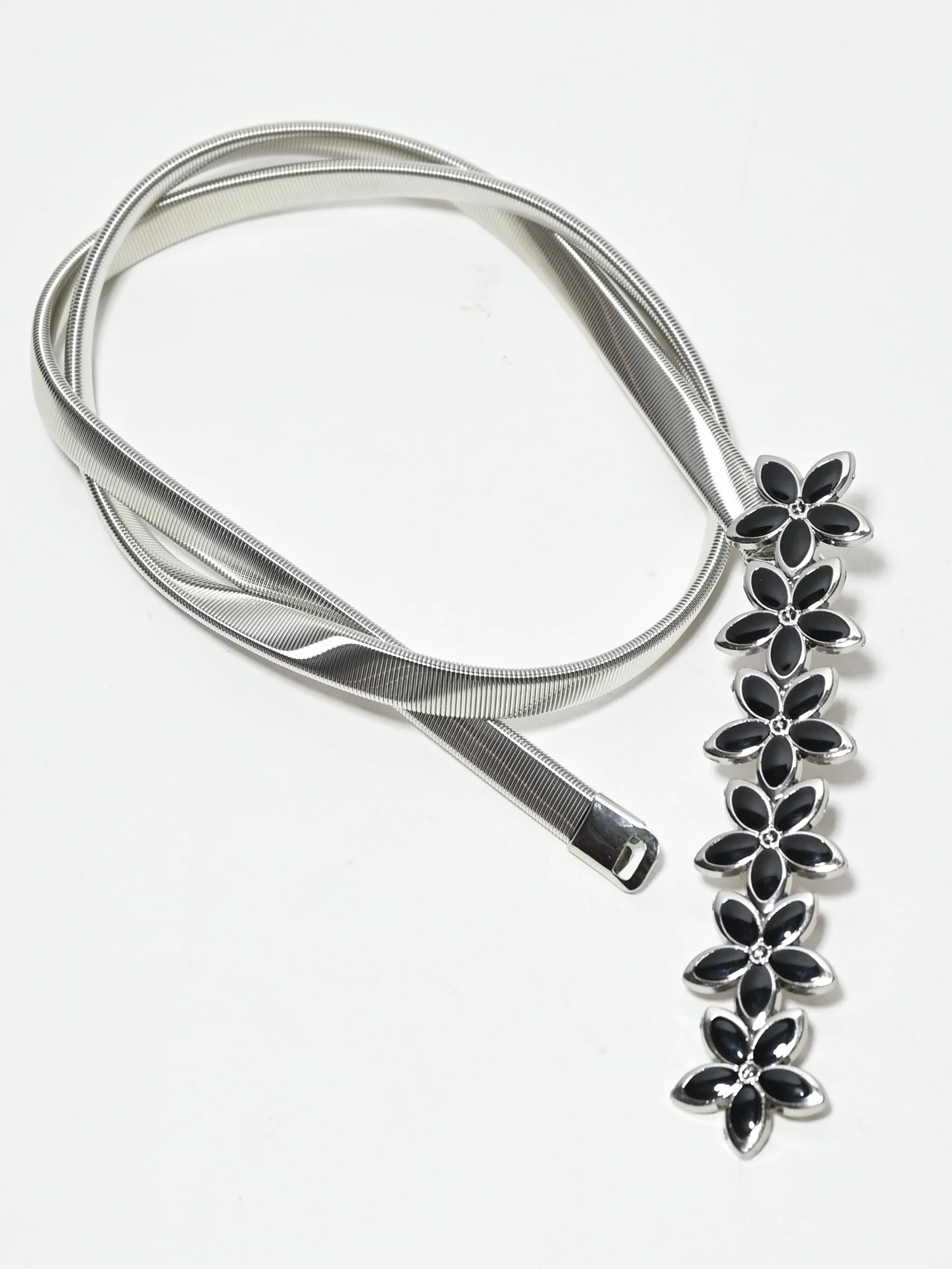 Odette Silver Alloy Floral Belt For Women - Image 3