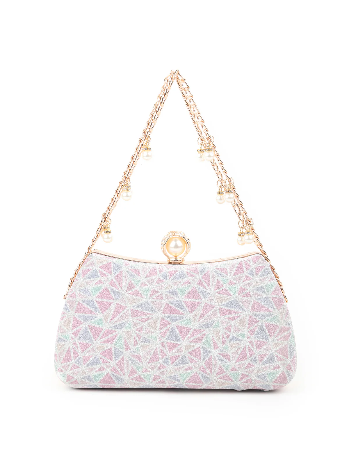Odette Silver and Purple Shimmer Printed Clutch for Women - Image 3