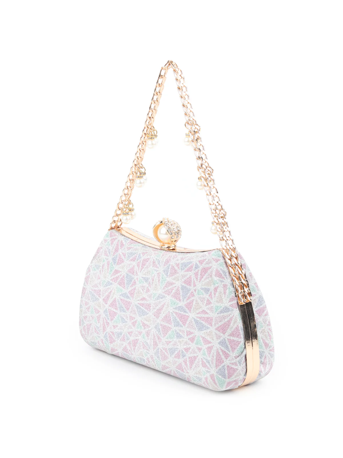 Odette Silver and Purple Shimmer Printed Clutch for Women - Image 4