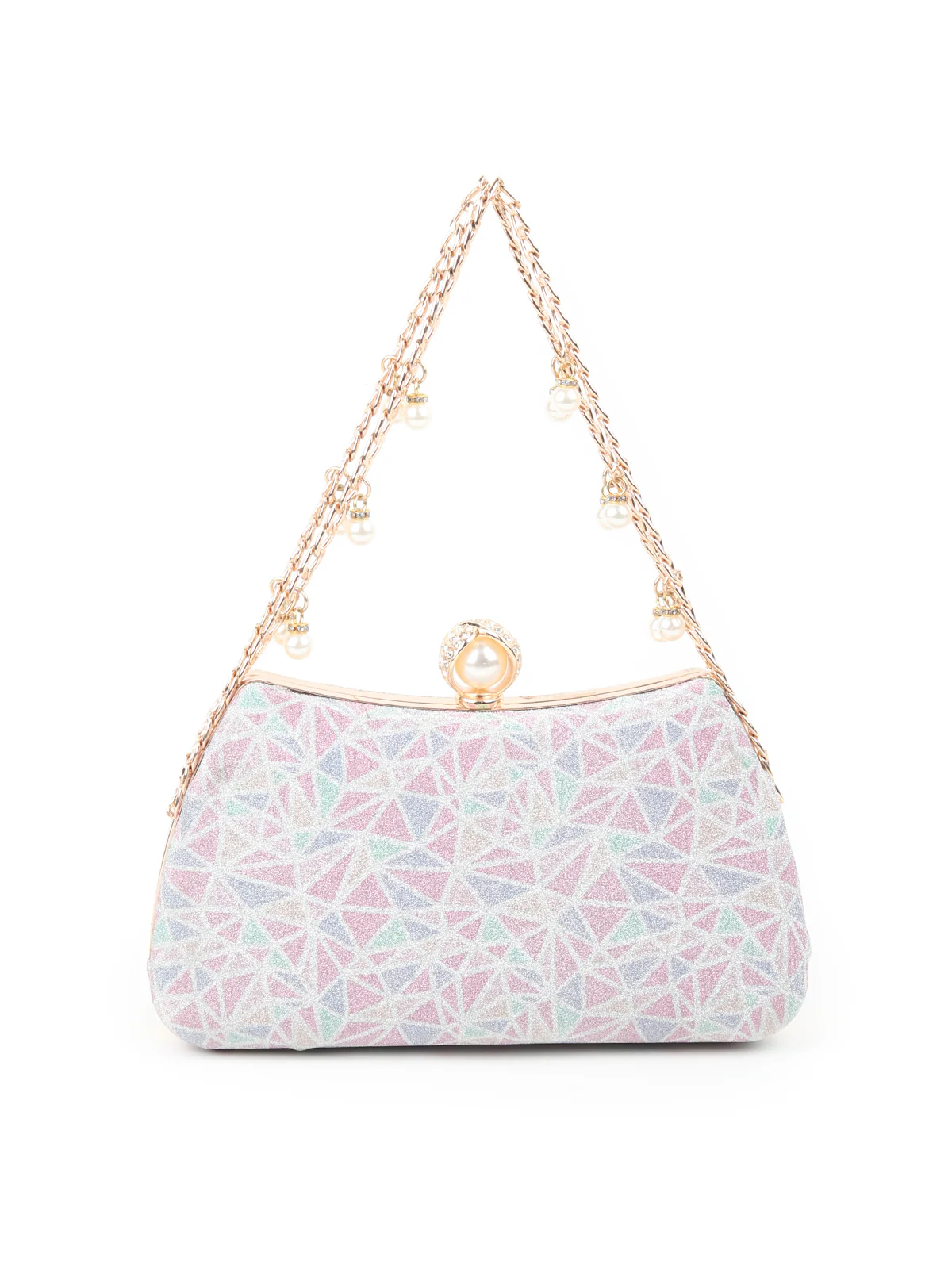 Odette Silver and Purple Shimmer Printed Clutch for Women - Image 6