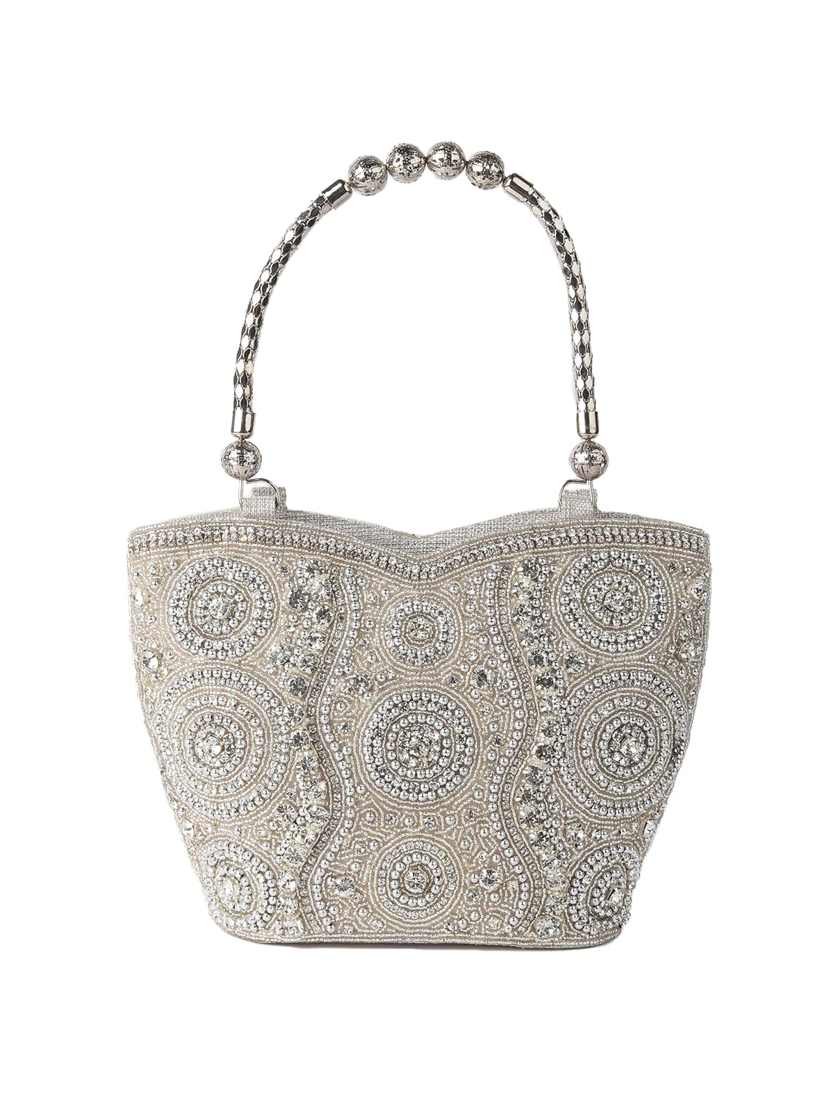 Odette Silver Cutdana Embroidered Clutch For Women - Image 3