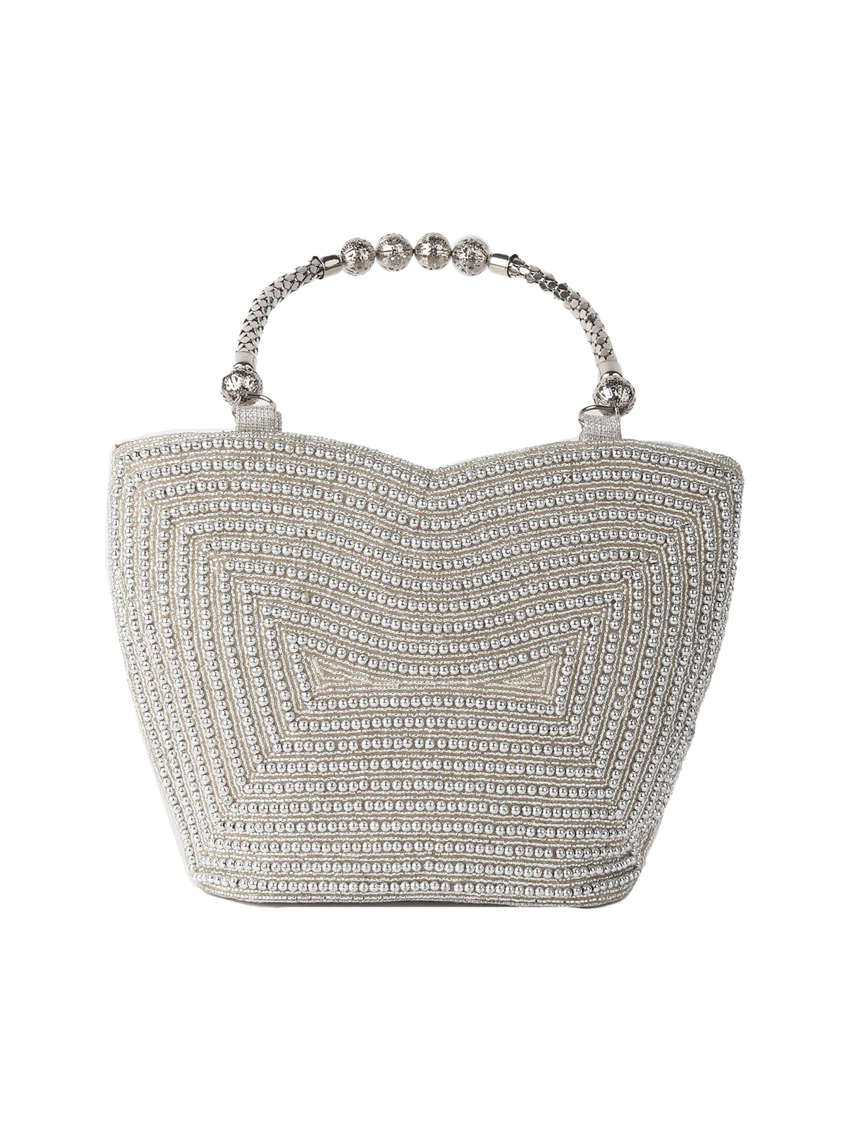 Odette Silver Cutdana Embroidered Clutch For Women - Image 5