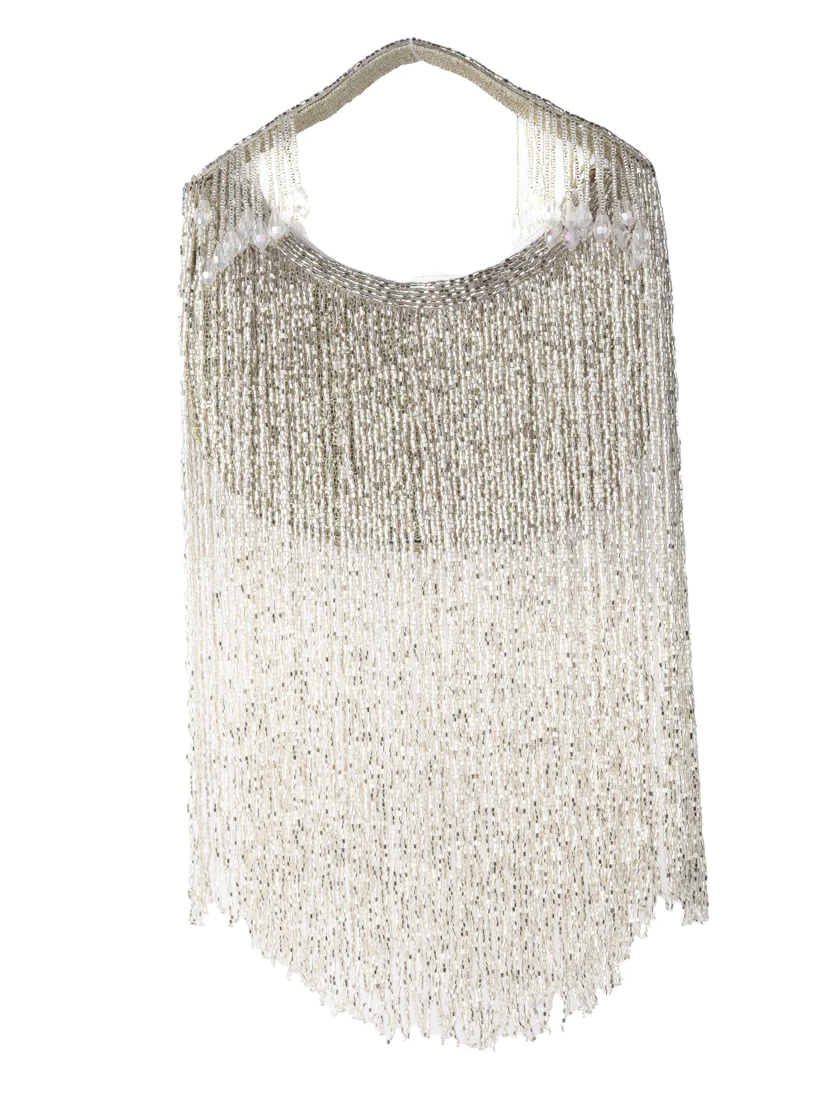 Odette Silver Cutdana Tassels Moon Clutch Bag For Women - Image 3