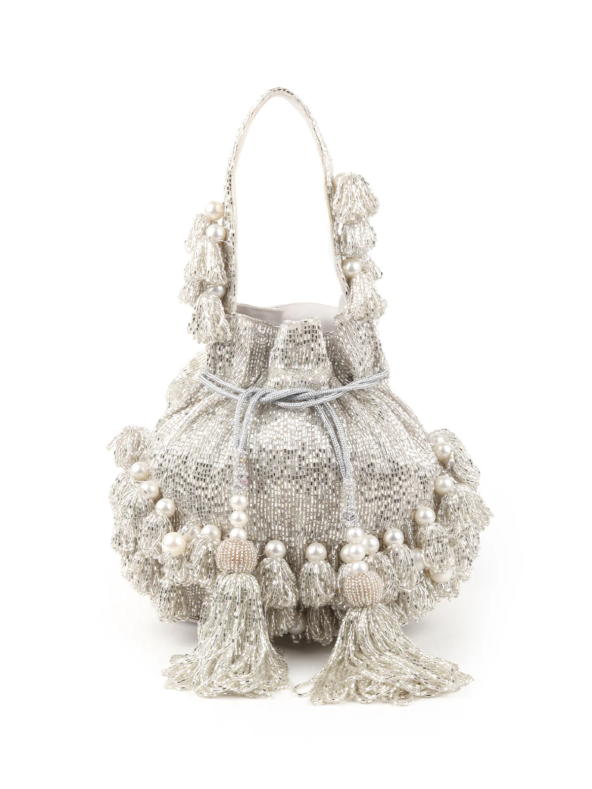 Odette Silver Embroidered Bridal Potli Bag For Women - Image 3