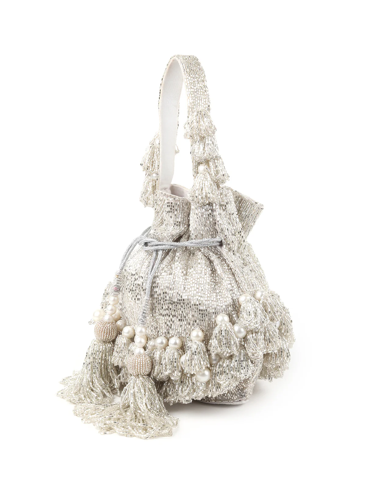 Odette Silver Embroidered Bridal Potli Bag For Women - Image 4
