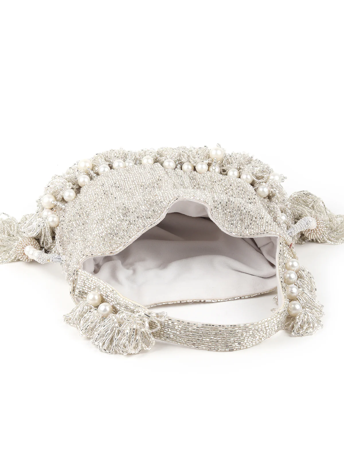 Odette Silver Embroidered Bridal Potli Bag For Women - Image 5