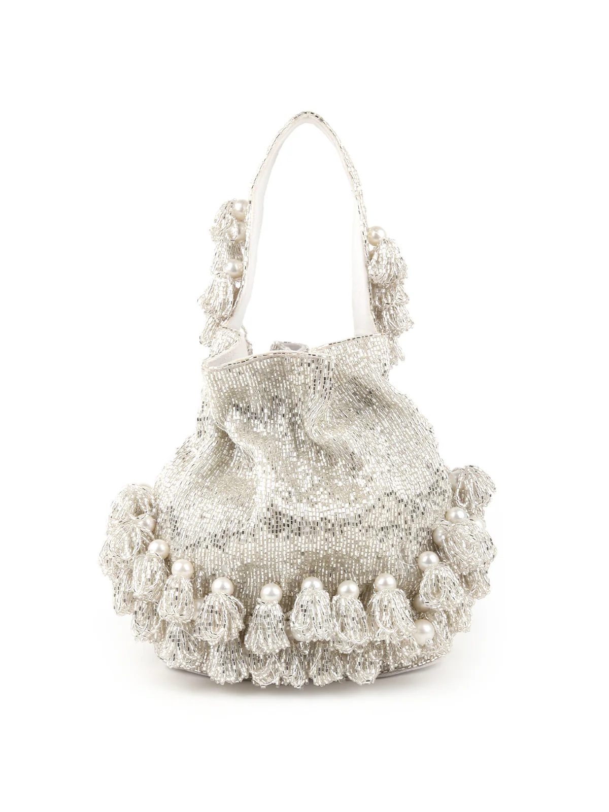 Odette Silver Embroidered Bridal Potli Bag For Women - Image 6