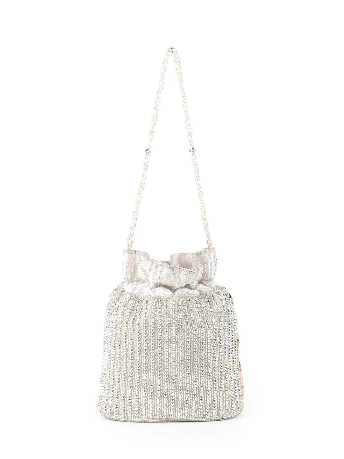 Odette Silver Embroidered Potli Bag For Women - Image 5