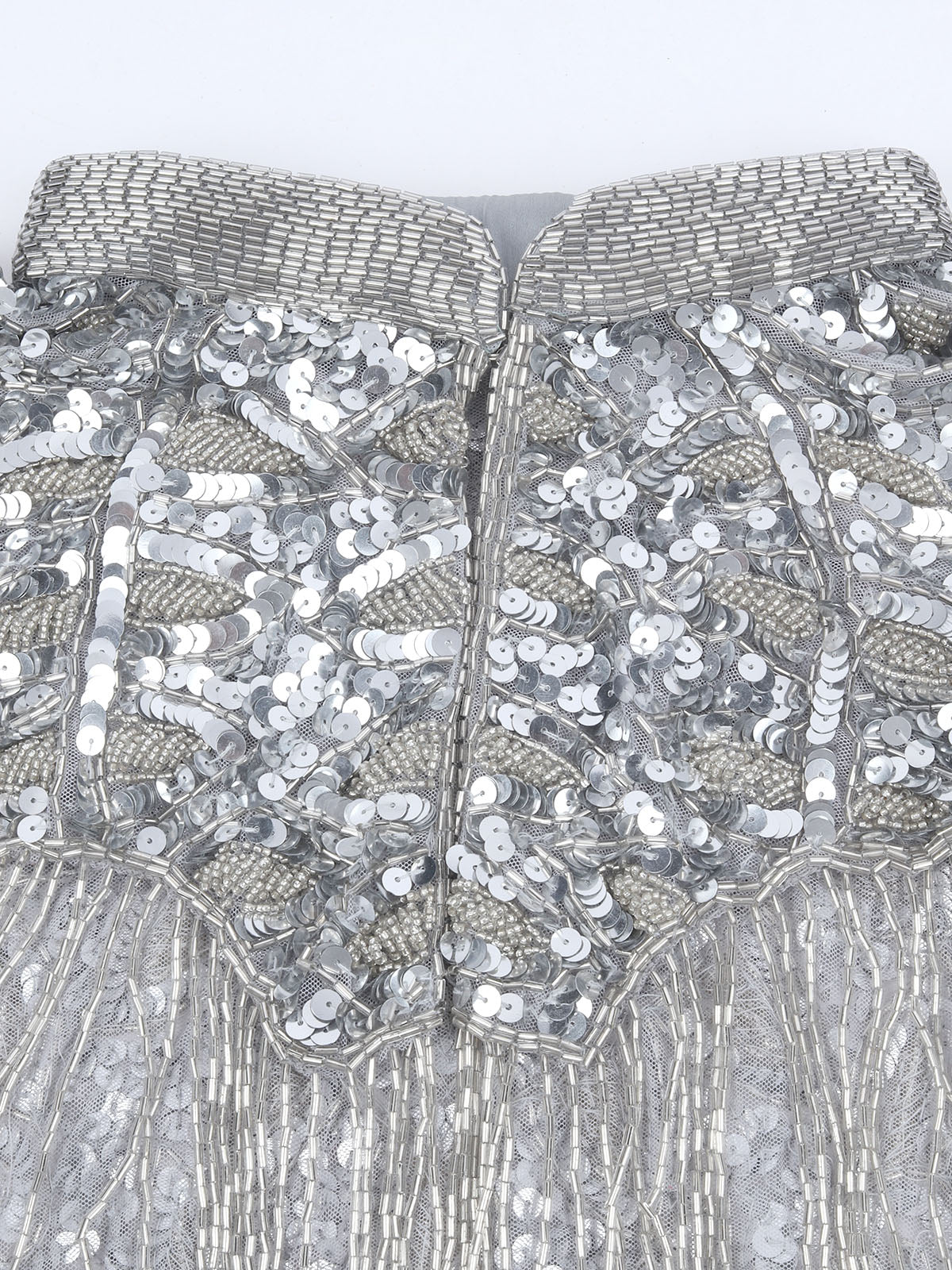 Odette Silver & Grey Net Embellished Cape For Women - Image 5