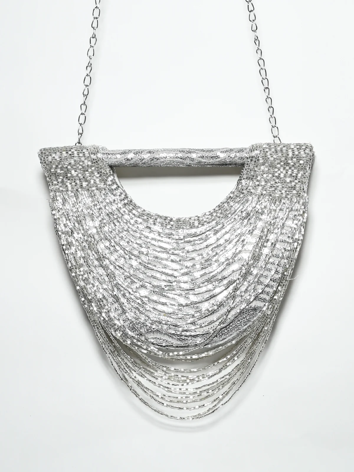 Odette Silver Leather Cutdana Embellished Clutch For Women - Image 2