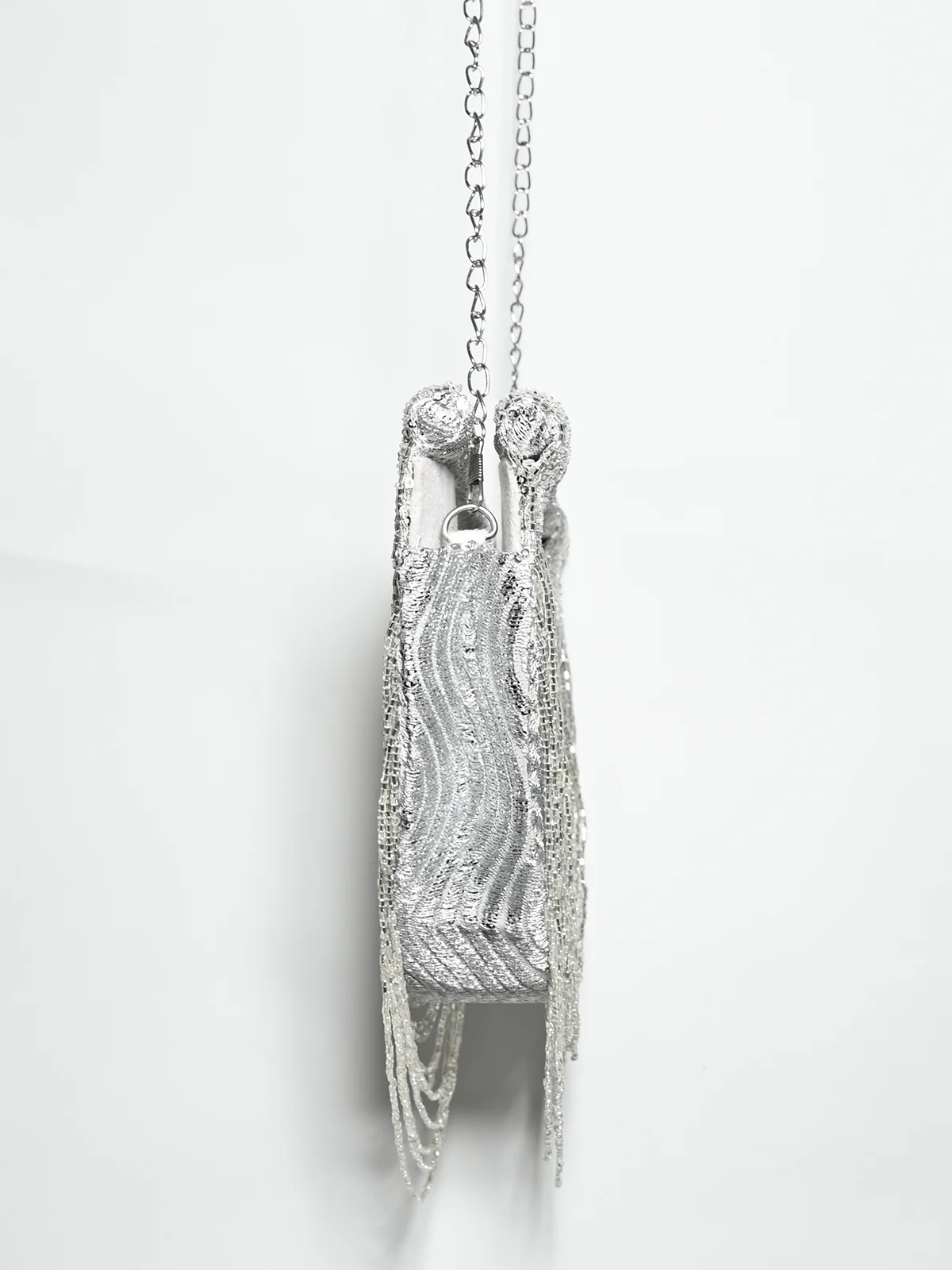 Odette Silver Leather Cutdana Embellished Clutch For Women - Image 3