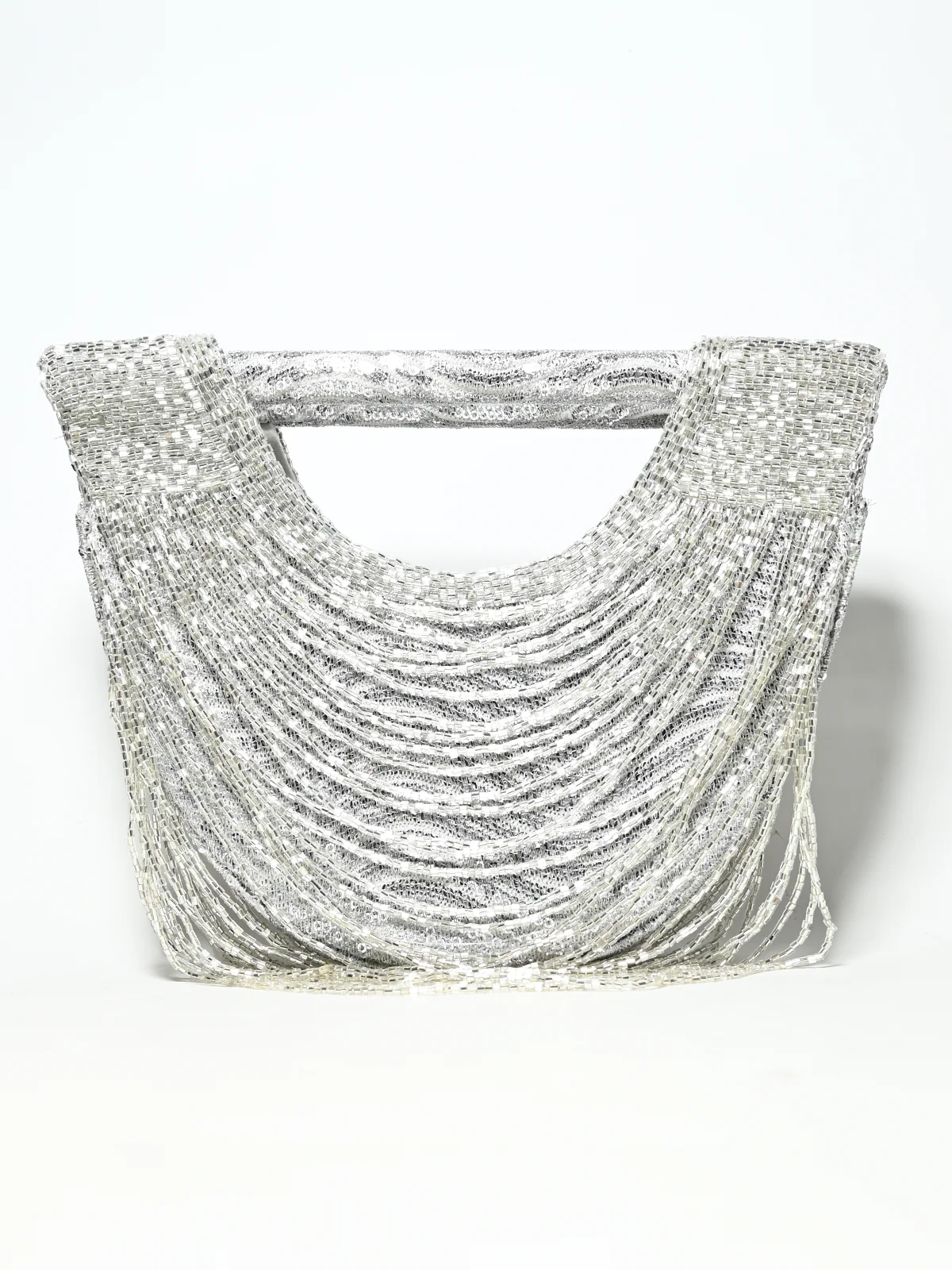 Odette Silver Leather Cutdana Embellished Clutch For Women - Image 5