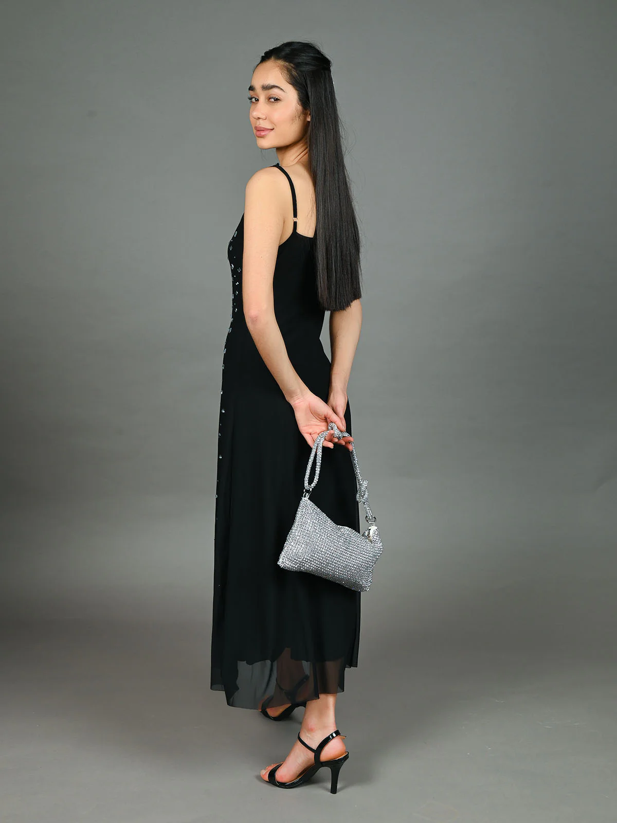 Odette Silver Polyester Embellished Clutch For Women - Image 2