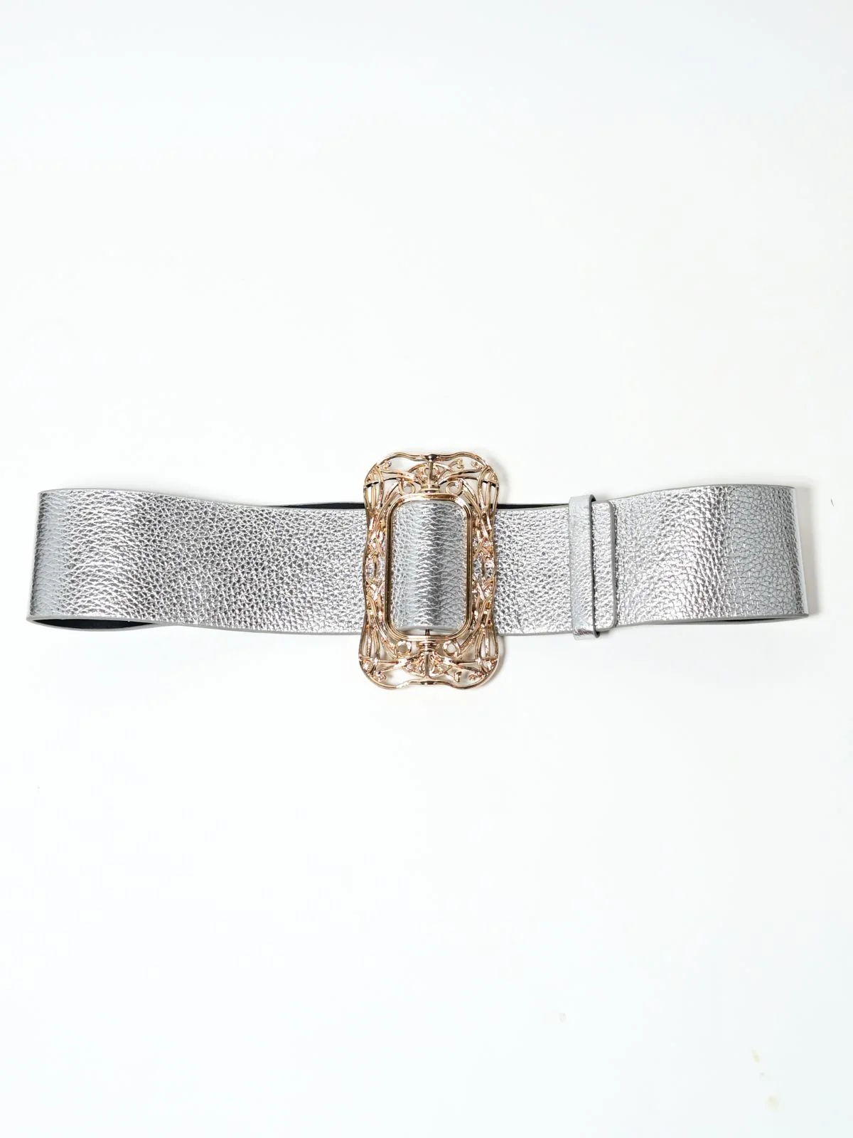 Odette Silver PU Self Design Belt For Women - Image 3