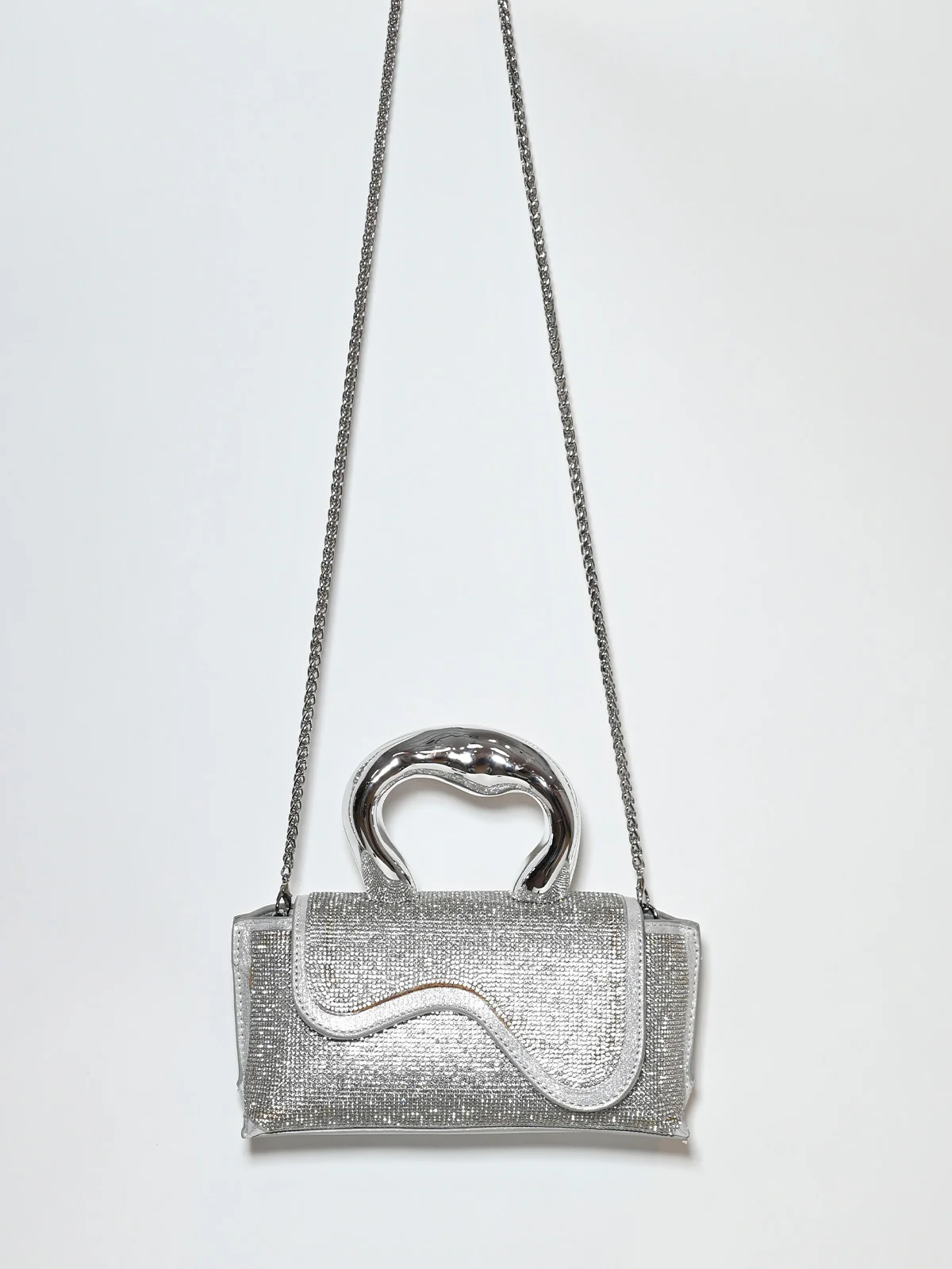 Odette Silver PU Stone Embellished Clutch For Women - Image 6