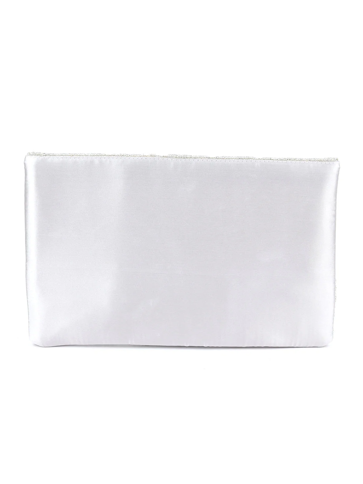 Odette Silver Satin Embellished Clutch For Women - Image 3